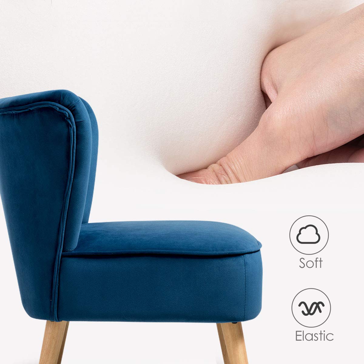 Giantex Modern Velvet Accent Chair with Wood Legs - Blue Upholstered Armless Wingback Club Chair, Thickly Padded Button Tufted Leisure Sofa for Living Room, Bedroom & Office - Perfect for Reading Nooks, Lounge Areas and Small Space Decor