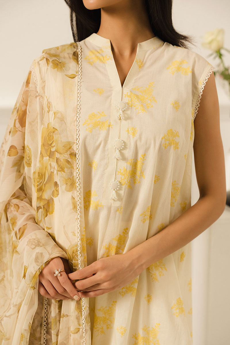 Mustard Melody 3-Piece Printed Lawn Suit for Women - Floral Summer Outfit - Perfect for Parties, Weddings & Casual Wear