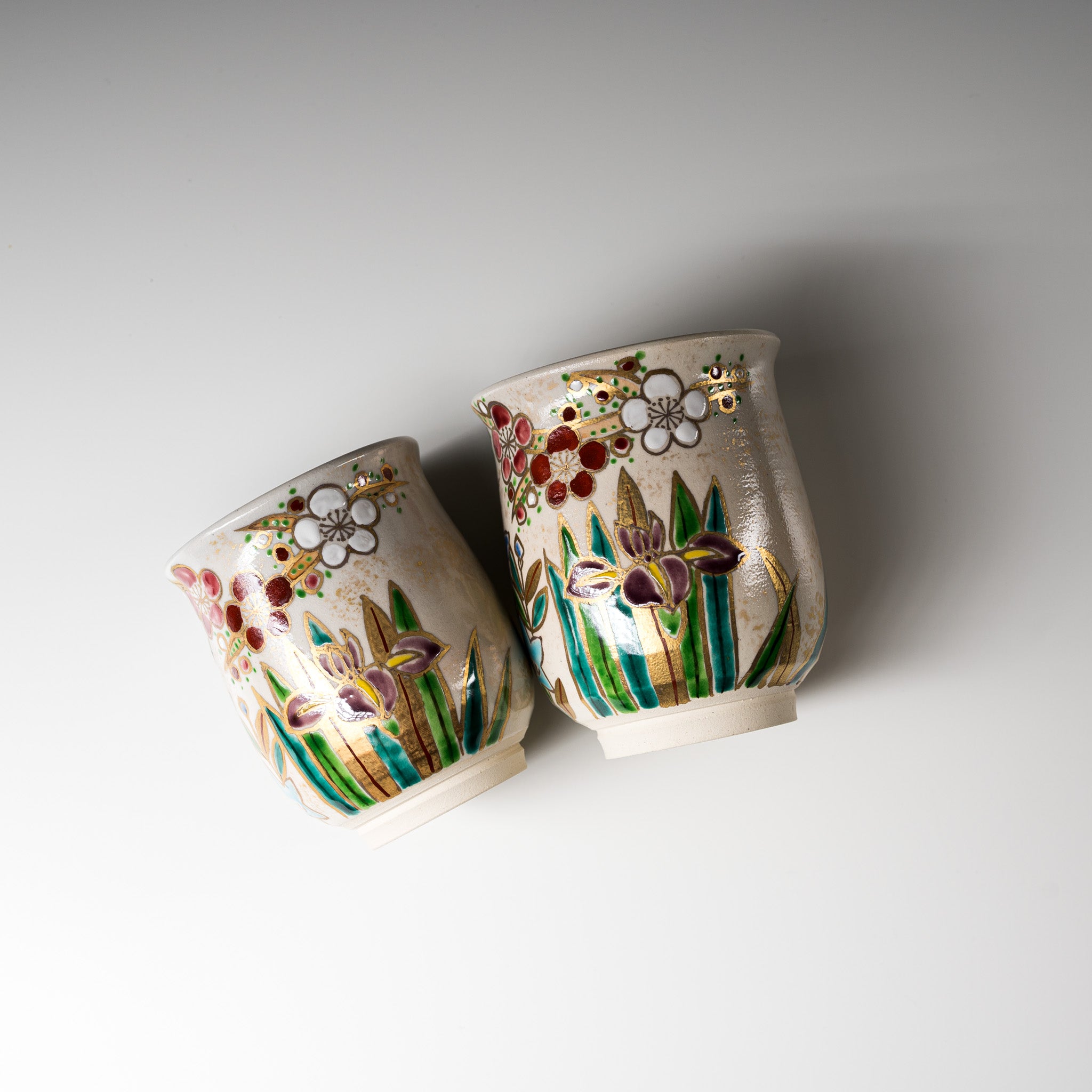 Handmade Kyoto Kiyomizu Ware Kinsai Flower Pair Cups - Authentic Japanese Ceramic Tea Cups for Matcha, Sencha & Traditional Tea Ceremonies