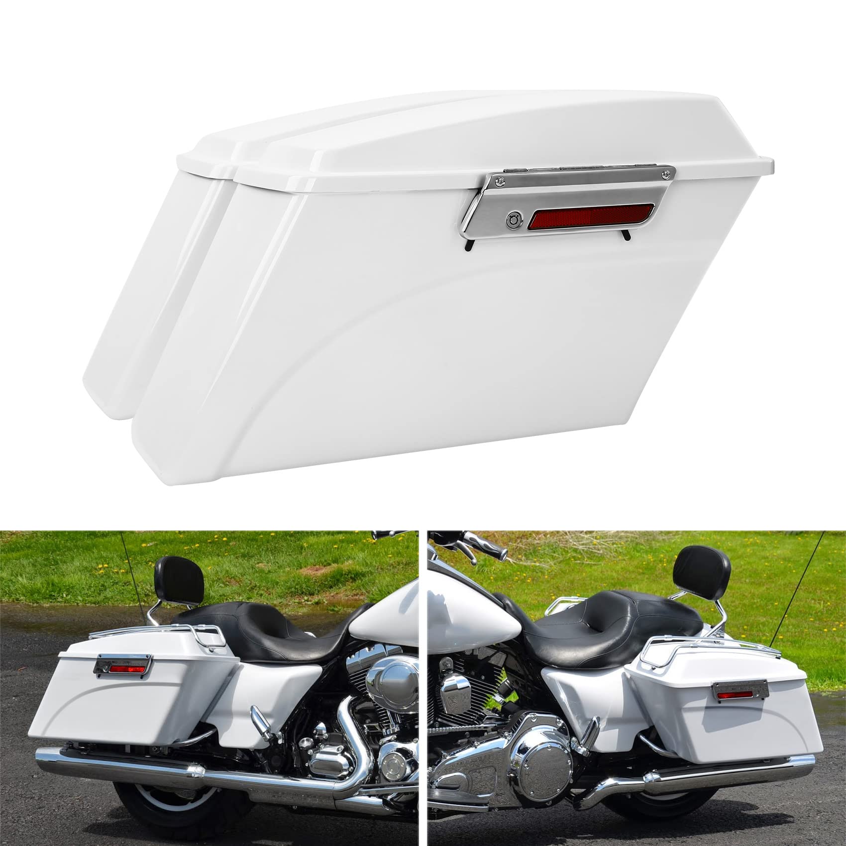 XFMT White Hard Motorcycle Saddlebags & Trunk for Harley Touring Models (Road King, Street Glide, Road Glide, Electra Glide Ultra Classic 1994-2013) - Durable Waterproof Storage for Long Rides & Road Trips