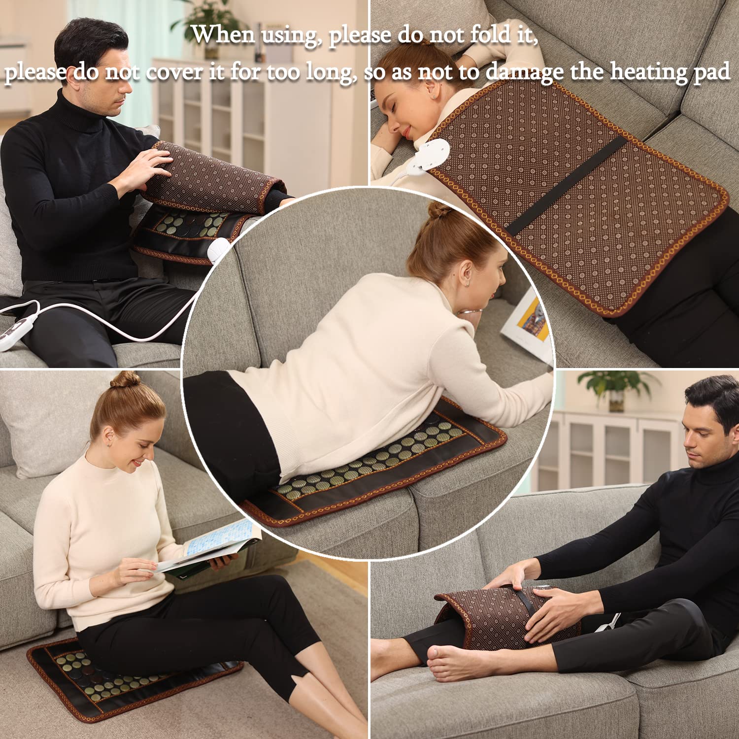 Far Infrared Heating Pad with Natural Jade & Tourmaline - Electric Heat Therapy for Back, Neck, Shoulders & Abdomen Pain Relief - Auto Shut Off - Perfect Christmas Gift for Women & Men - Ideal for Home, Office & Travel Use
