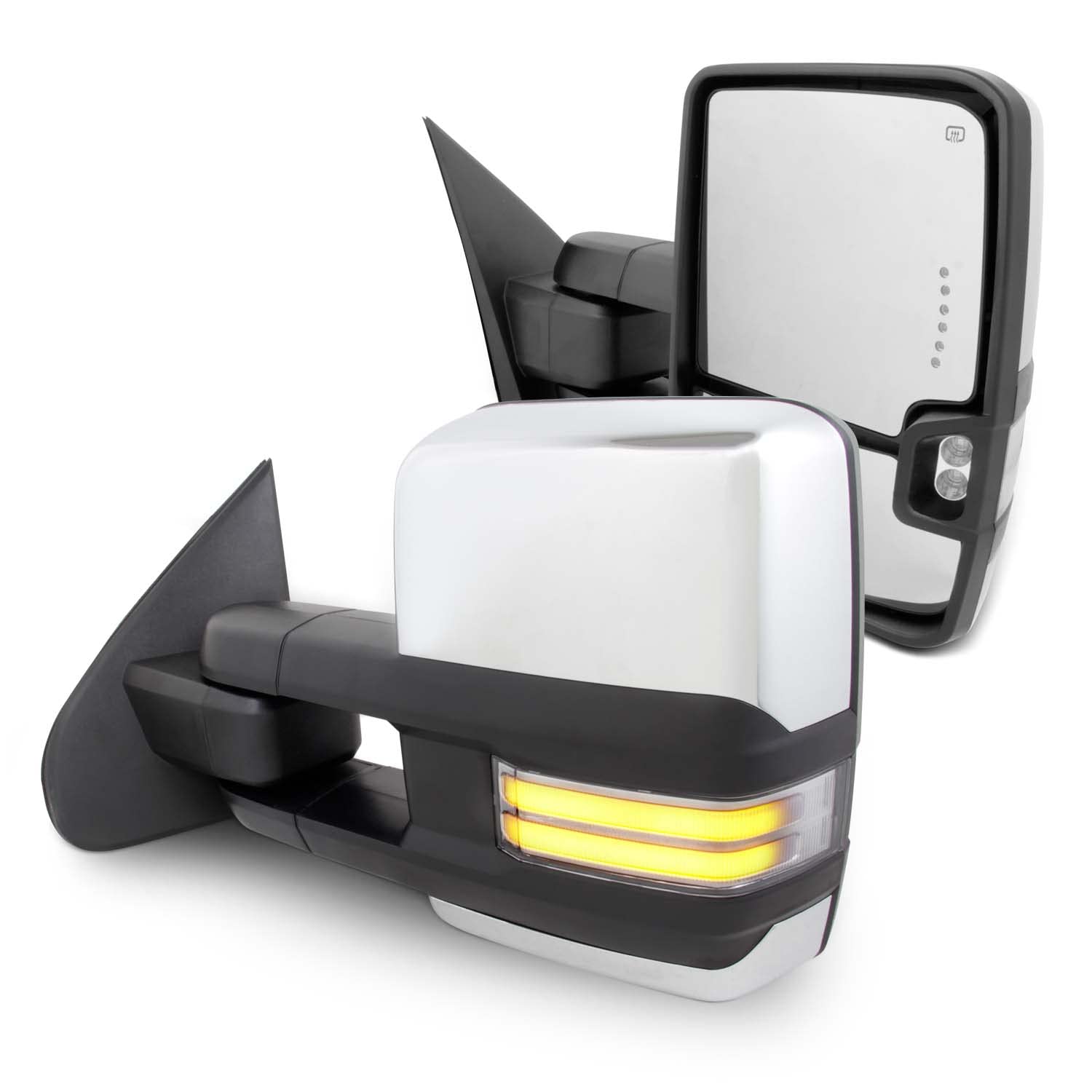 AKKON Powered Heated Towing Mirrors with Sequential Turn Signals for 2014-2018 Chevy Silverado & GMC Sierra - Chrome Side Mirrors for Enhanced Visibility and Safety While Towing or Driving