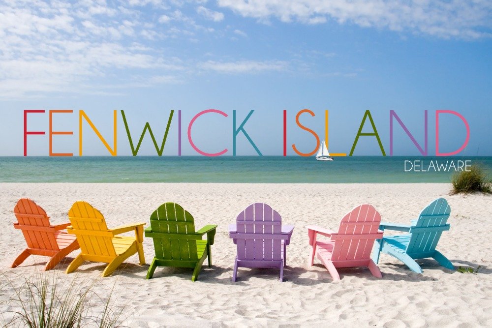 Fenwick Island Delaware Colorful Beach Chairs Wall Art - 12x18 Inch Coastal Decor Poster for Living Room, Bedroom & Office | Beach House Decor, Summer Vacation Theme