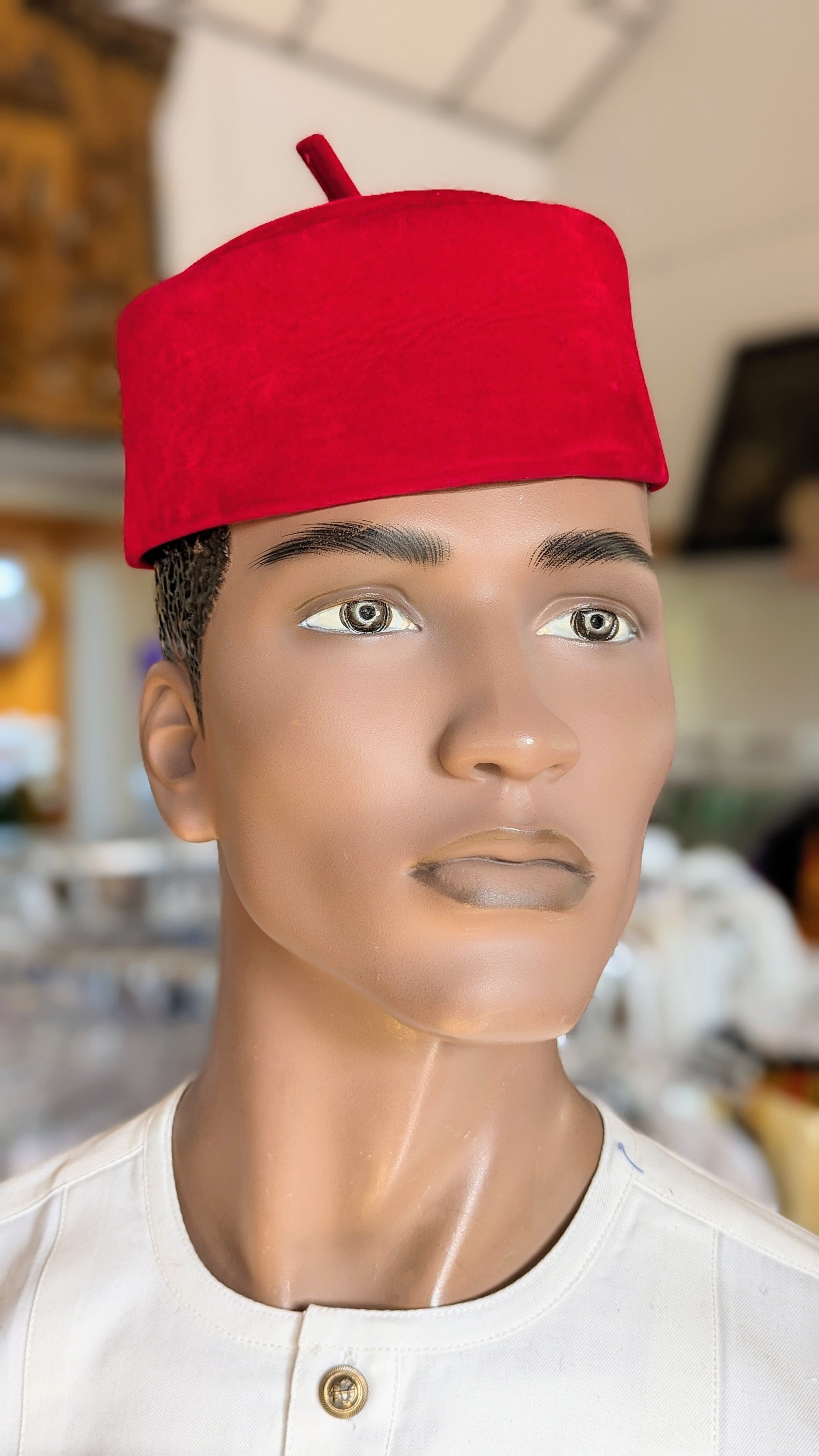 Dupsie's Premium Red Velvet African Kufi Cap - Traditional Nigerian Hat for Men - Perfect for Weddings, Cultural Events & Special Occasions