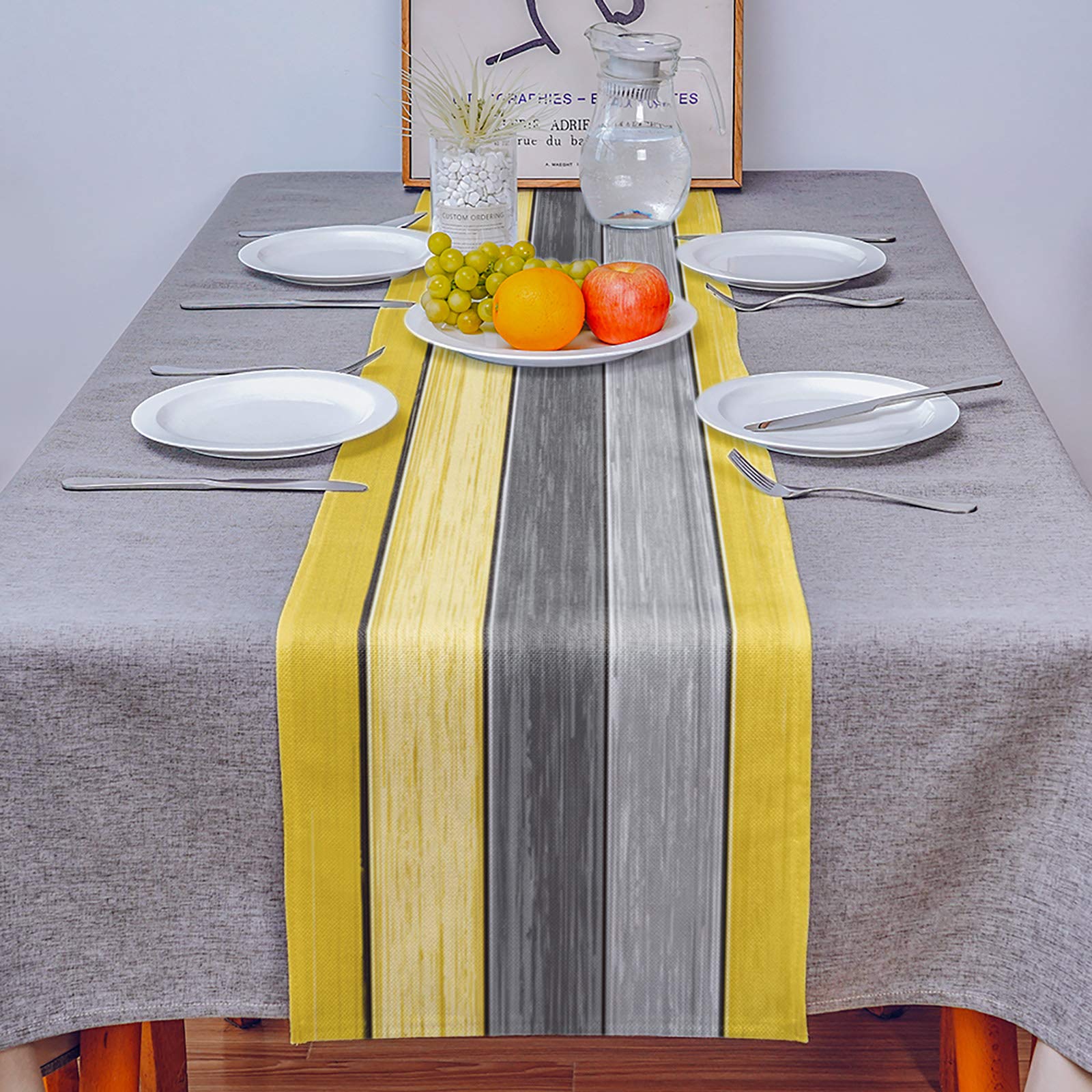 108 Inch Rustic Barn Wood Table Runner - Yellow Brown Farmhouse Decorative Cover for Dining & Coffee Tables | Perfect for Holiday Parties, Weddings & Home Decor