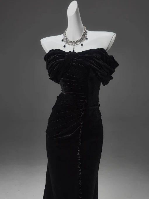 Elegant Black Mermaid Off-the-Shoulder Velvet Long Prom Dress J6759 - Perfect for Homecoming, Evening Gala & Formal Events