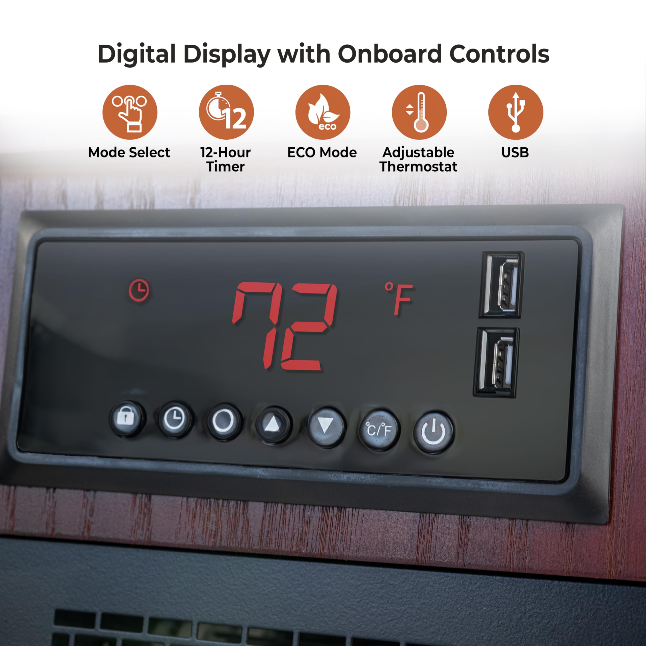 1500W Infrared Quartz Space Heater with Remote, USB Ports & Safety Features - 20 Inch Cabinet Heater for Home, Office & Indoor Use | CZ2062C | Perfect for Bedrooms, Living Rooms & Workspaces