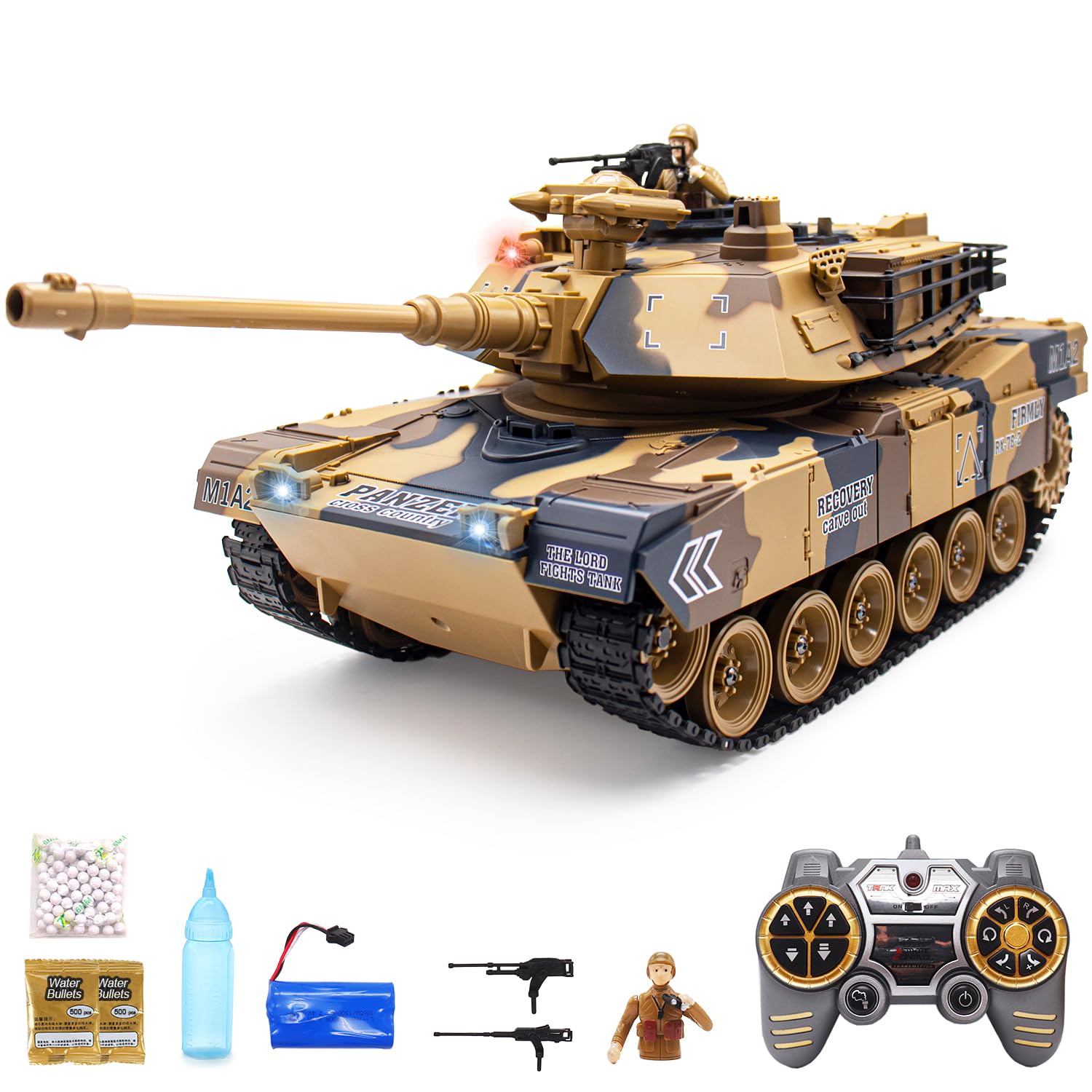 1/18 Scale US-M1A2 RC Tank - 23 Channel Remote Control Military Vehicle with BB Shooting, Rotating Turret, LED Lights, Sound & Smoke Effects | Realistic Battle Simulation Toy for Kids & Adults | Outdoor Play, Collection Display & War Game Reenactment