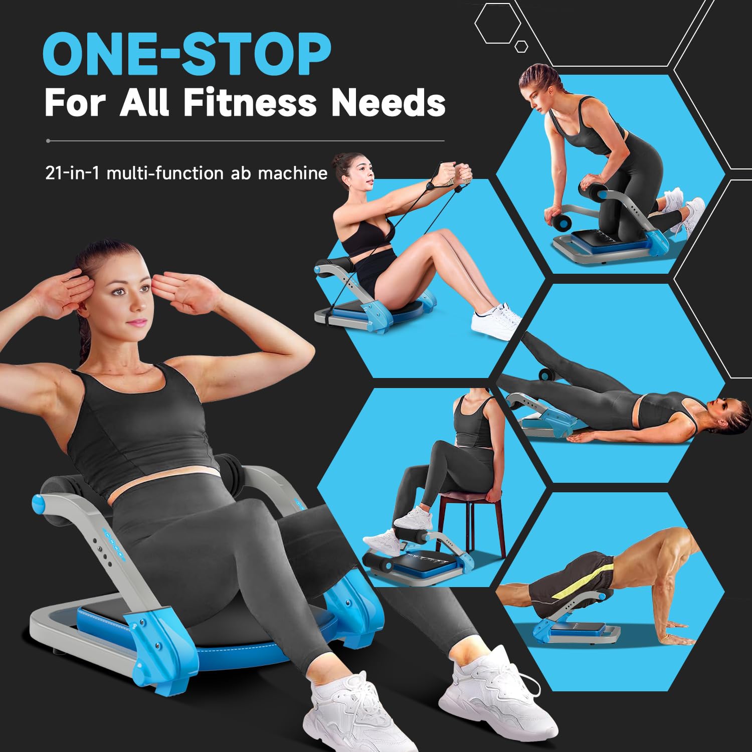 Ab Trainer & Crunch Machine - 4 Adjustable Resistance Ab Workout Equipment for Home Gym, 350 LBS Capacity Sit Up Machine with Automatic Rebound for Core & Stomach Exercises | Perfect for Home Fitness, Toning Abs & Full-Body Workouts