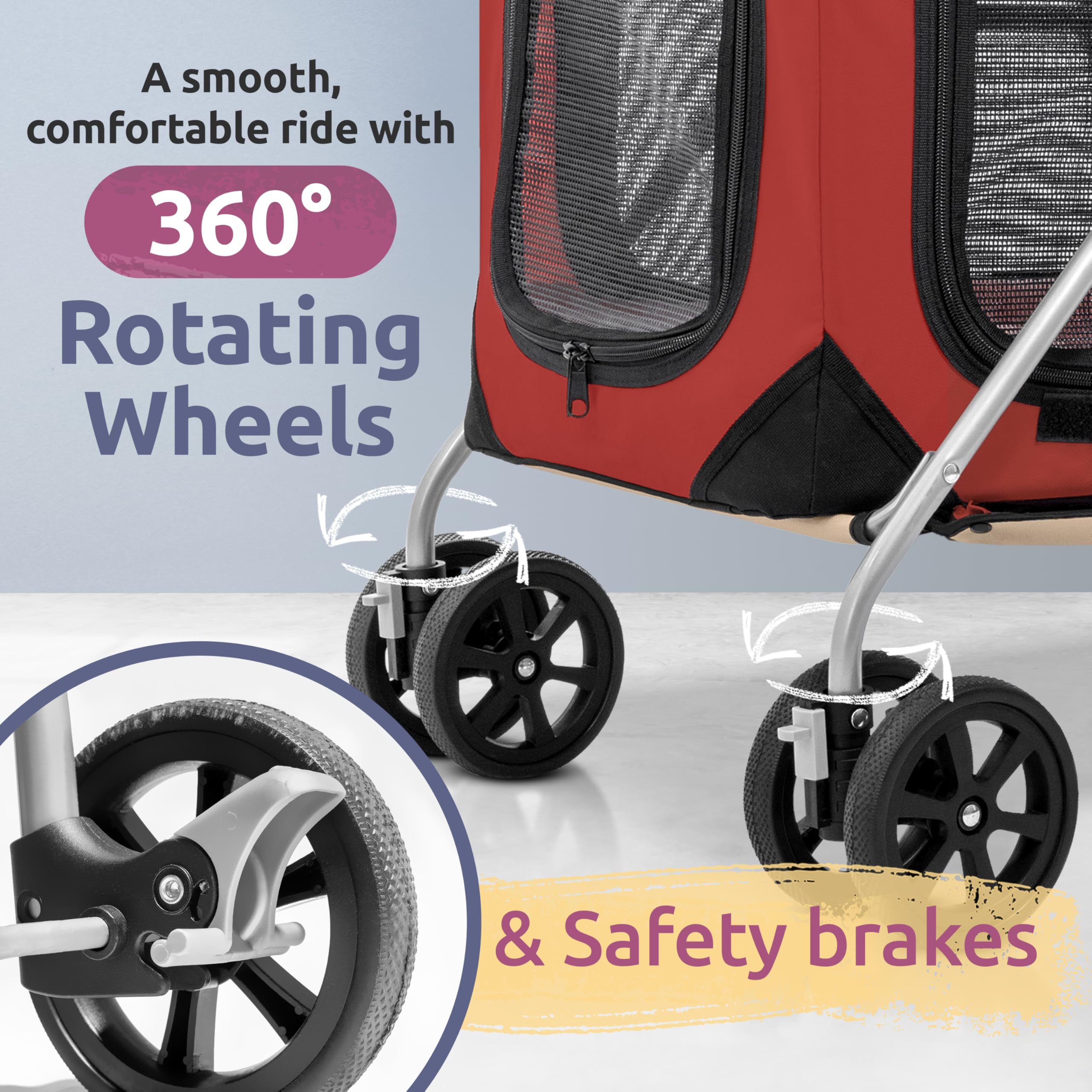 Premium Pet Stroller for 2 Cats or Small to Medium Dogs (10-45 lbs) - Lightweight & Durable Red Design - Perfect for Park Walks, Vet Visits & Shopping Trips