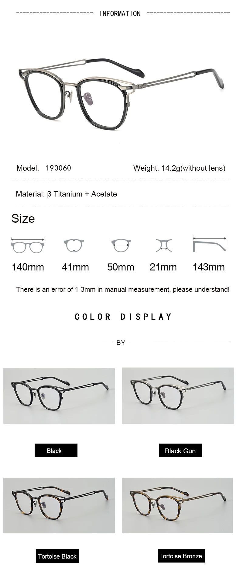 Stylish Unisex Square Titanium Acetate Eyeglasses - Lightweight & Durable Full Rim Glasses for Men & Women - Perfect for Reading, Work & Everyday Fashion
