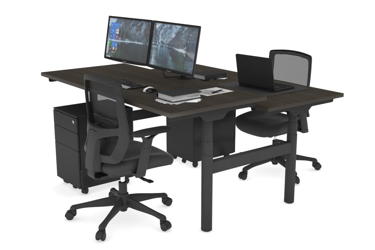 Flexi Premium Height Adjustable 2-Person H Bench Workstation - Black Frame [1200L x 700W] - Ergonomic Office & Home Workspace Solution for Collaborative Teams