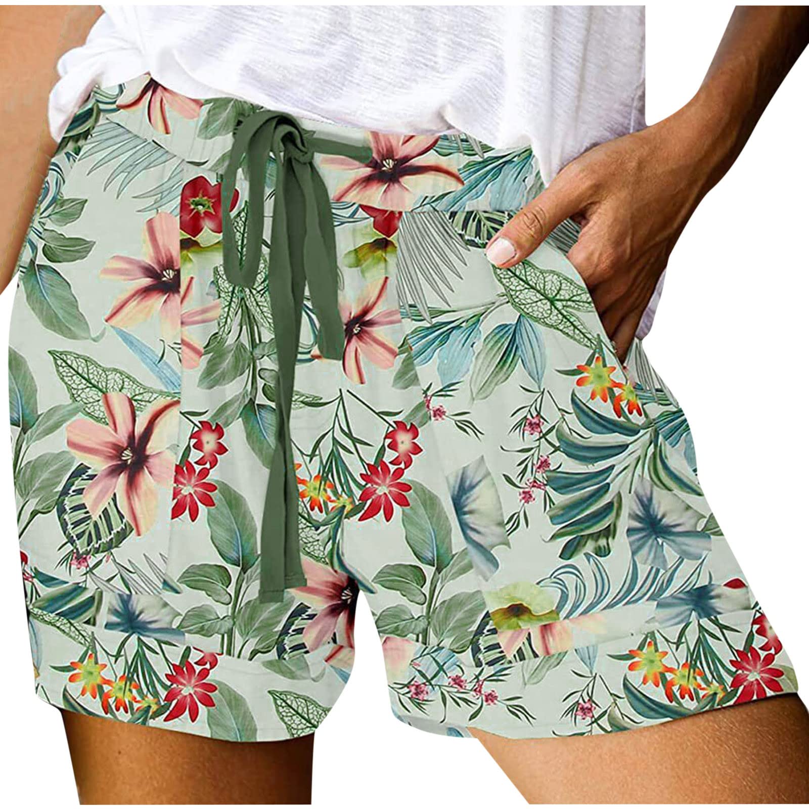 Women's Floral Beach Shorts with Pockets - Summer Vacation & Casual Wear
