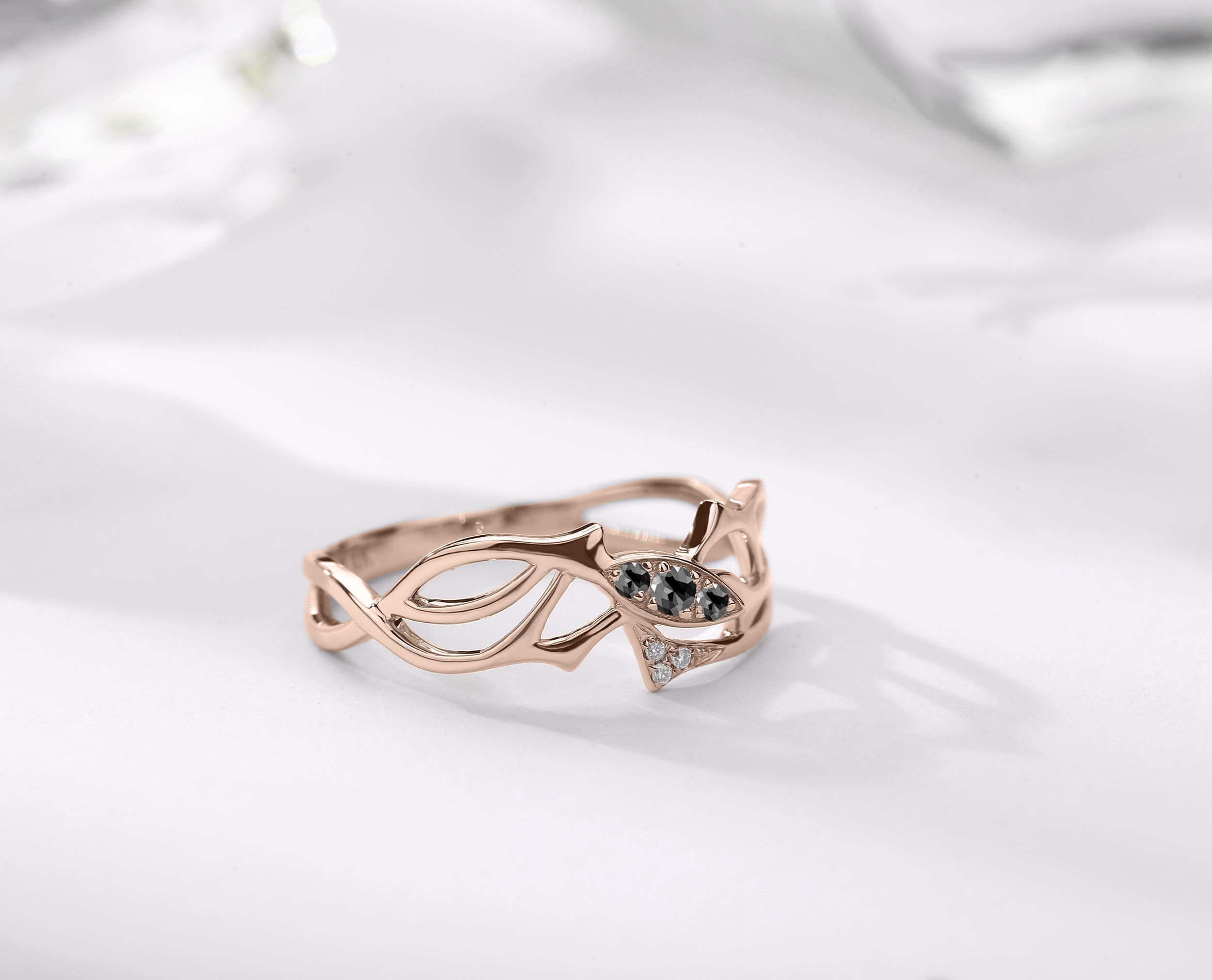 14K Rose Gold Black Diamond Gothic Thorn Engagement Ring for Women - April Birthstone Wedding Band, Dark Romance Jewelry, Unique Anniversary Gift | Perfect for Gothic Weddings, Boho Chic Style, Dark Aesthetic Fashion, Alternative Proposals & Special Occasions | Ideal for Gothic Brides, Dark Romance Lovers & Unique Jewelry Collectors | Great for Engagement, Wedding, Anniversary, Valentine's Day & Gothic-Themed Events