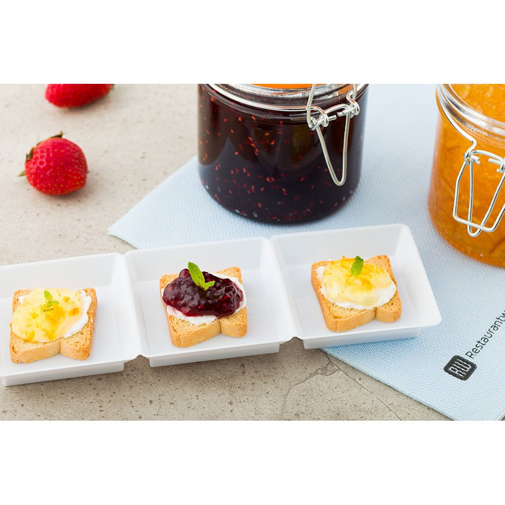 Disposable 7.5 x 2.5 Inch White Plastic 3-Compartment Serving Trays - 100-Pack Divided Sauce Plates for Condiments, Appetizers & Snacks | Perfect for Restaurants, Catering & Party Food Service (Lids Sold Separately)