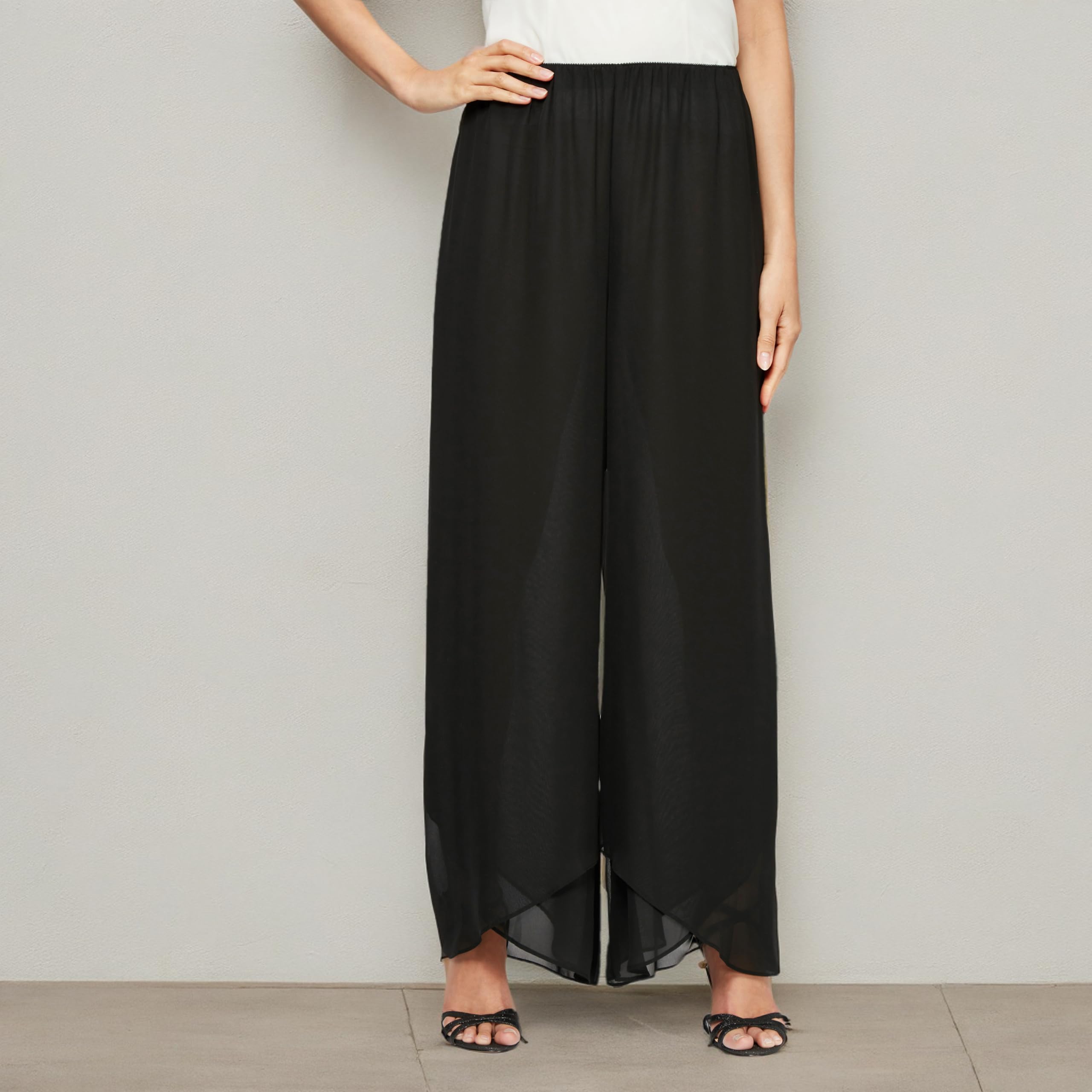 Alex Evenings Women's Wide Leg Chiffon Dress Pants - Elegant Formal Wear for Mother of the Bride, Wedding Guest, Special Occasions (Petite & Regular Sizes) | Perfect for Weddings, Parties, Evening Events