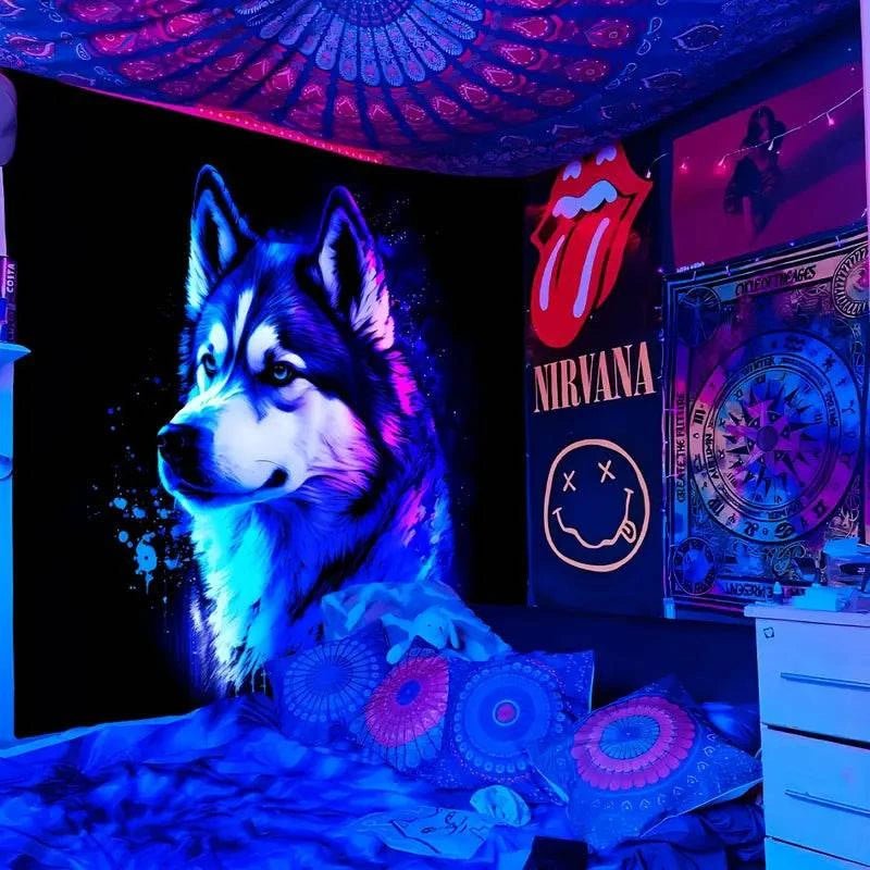 Wolf Totem Official Glow in the Dark Tapestry - UV Reactive Wall Art Decor for Bedroom, Living Room & Dorm Room
