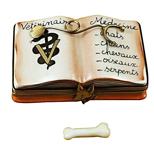 Authentic French Limoges Porcelain Figurine - Veterinarian Book Design | Collectible Hand-Painted Trinket Box | Perfect Gift for Animal Lovers & Veterinary Professionals