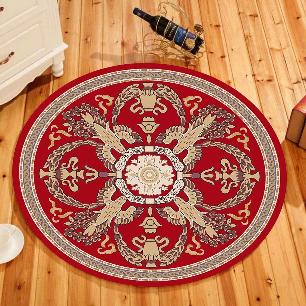 Vintage Persian Heriz Style Round Area Rug - 3' X 3' Soft Non-Slip Circular Carpet for Living Room, Bedroom, Nursery & Bathroom - Traditional Handmade Home Decor Rug for Kids Crawling & Floor Protection