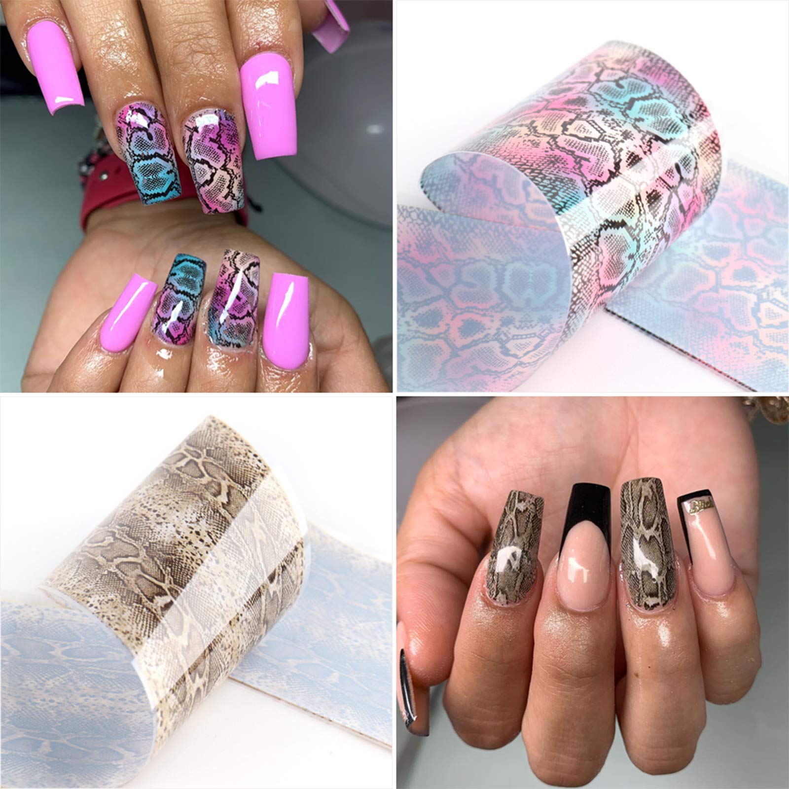 Holographic Snake Nail Foil Transfer Stickers - 10 Sheets Laser Nail Art Decals for Acrylic & Gel Manicures - Metallic Snake Print Nail Foils Design for Women & Girls - Perfect for Salon, Party, and Special Occasion Nail Decor