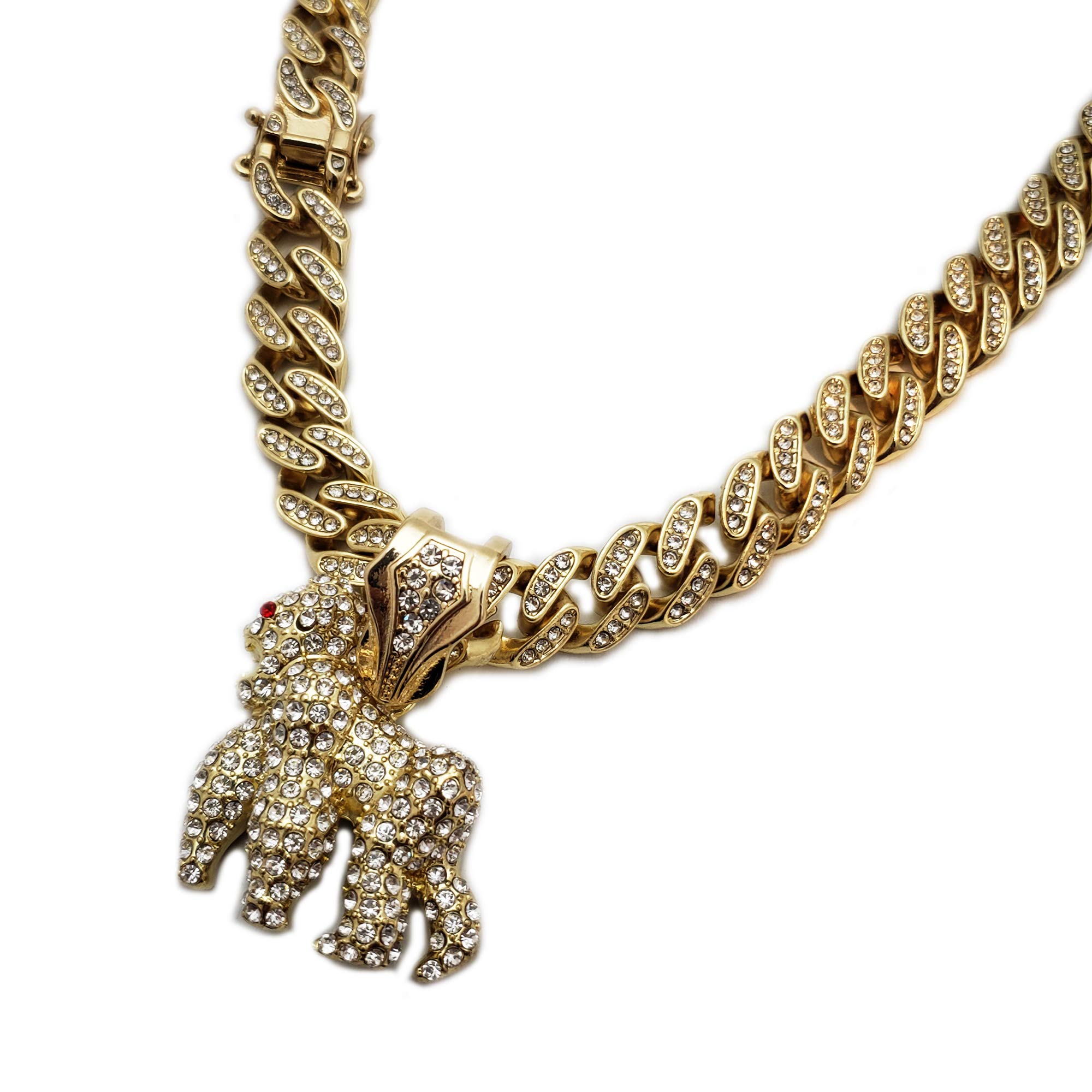 Hip Hop Gold Plated Gorilla Pendant & 18