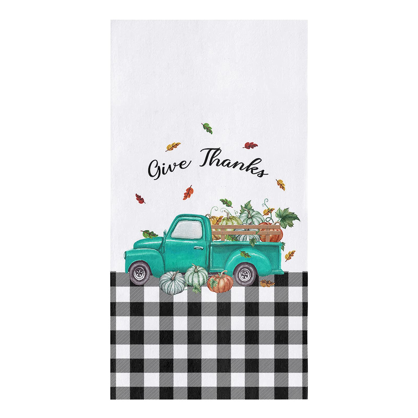 Premium Cotton Kitchen Towels Set - 16x28 Inches Soft Absorbent Dish Cloths, Tea Towels & Hand Towels (1 Pack) - Thanksgiving Farmhouse Decor with Pumpkin & Blue Truck Design - Perfect for Holiday Cooking, Dish Drying & Home Decor