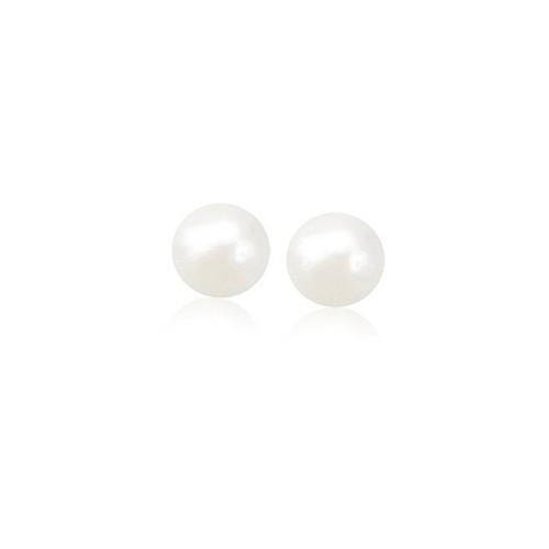 14K Yellow Gold Freshwater Cultured White Pearl Stud Earrings - 6.0mm Round Pearl Earrings for Women, Elegant Gift for Wedding, Anniversary & Special Occasions