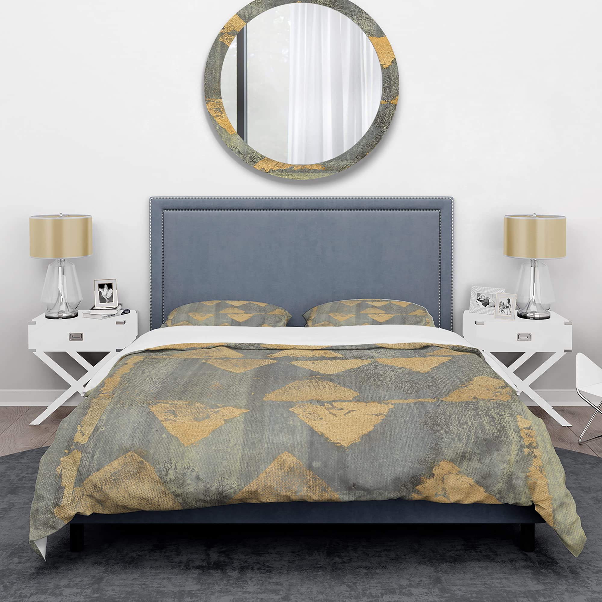 Glam Metallic Gold Duvet Cover Set King - Modern Abstract Bedding for All Seasons