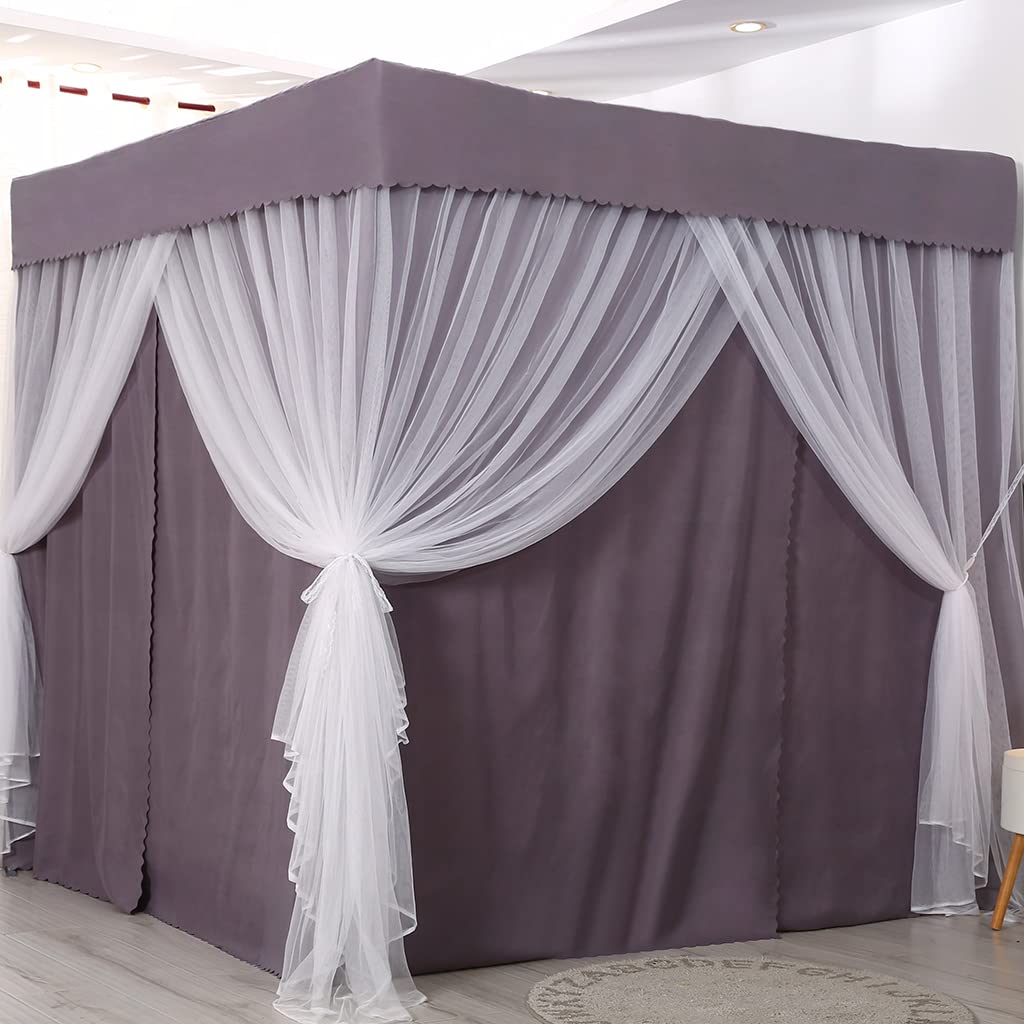 SCMTY Princess 4 Corner Post Bed Canopy & Cute Mosquito Net for Girls Bed - Light Grey Queen Size Bed Canopy for Twin/Full/Queen/King Beds - Perfect for Kids Rooms, Adult Bedrooms & Nursery Decor (Solid-Light Grey, Queen) | Create a Dreamy Sleeping Space for Girls & Women