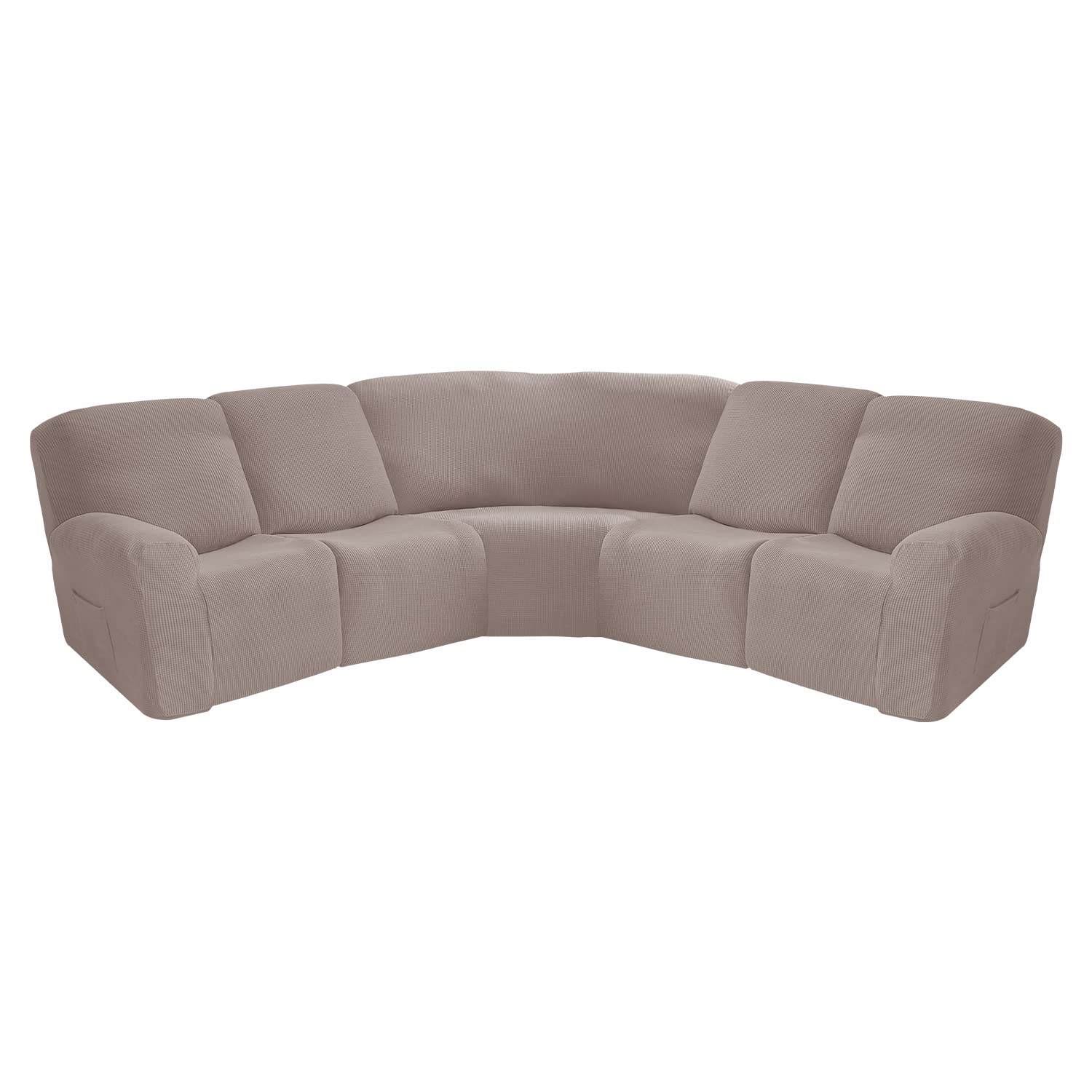 OKYUK 5-Seater Recliner Corner Sofa Cover - Jacquard Stretch Slipcover for L-Shape Reclining Sofa | Thick, Soft, Washable & Durable Furniture Protector in Light Brown | Perfect for Living Room, Family Room & Home Theater Seating