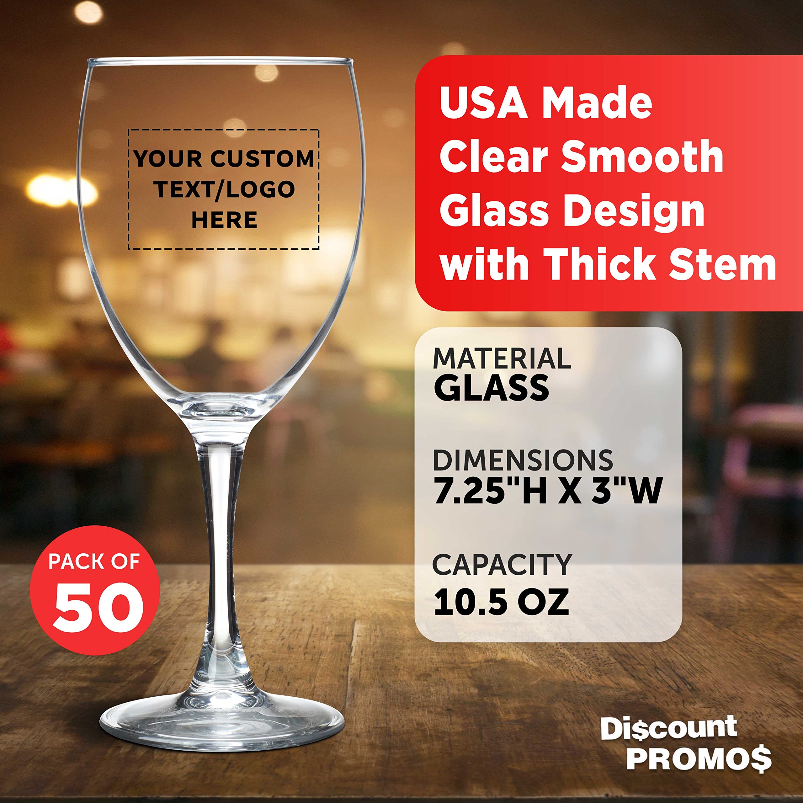 ARC 10.5 oz Custom Nuance Wine Glasses - Set of 50 Bulk Pack, Personalized Restaurant Glassware for Red Wine, White Wine & Cocktails - Clear Crystal Stemware - Perfect for Weddings, Bars, Catering & Fine Dining