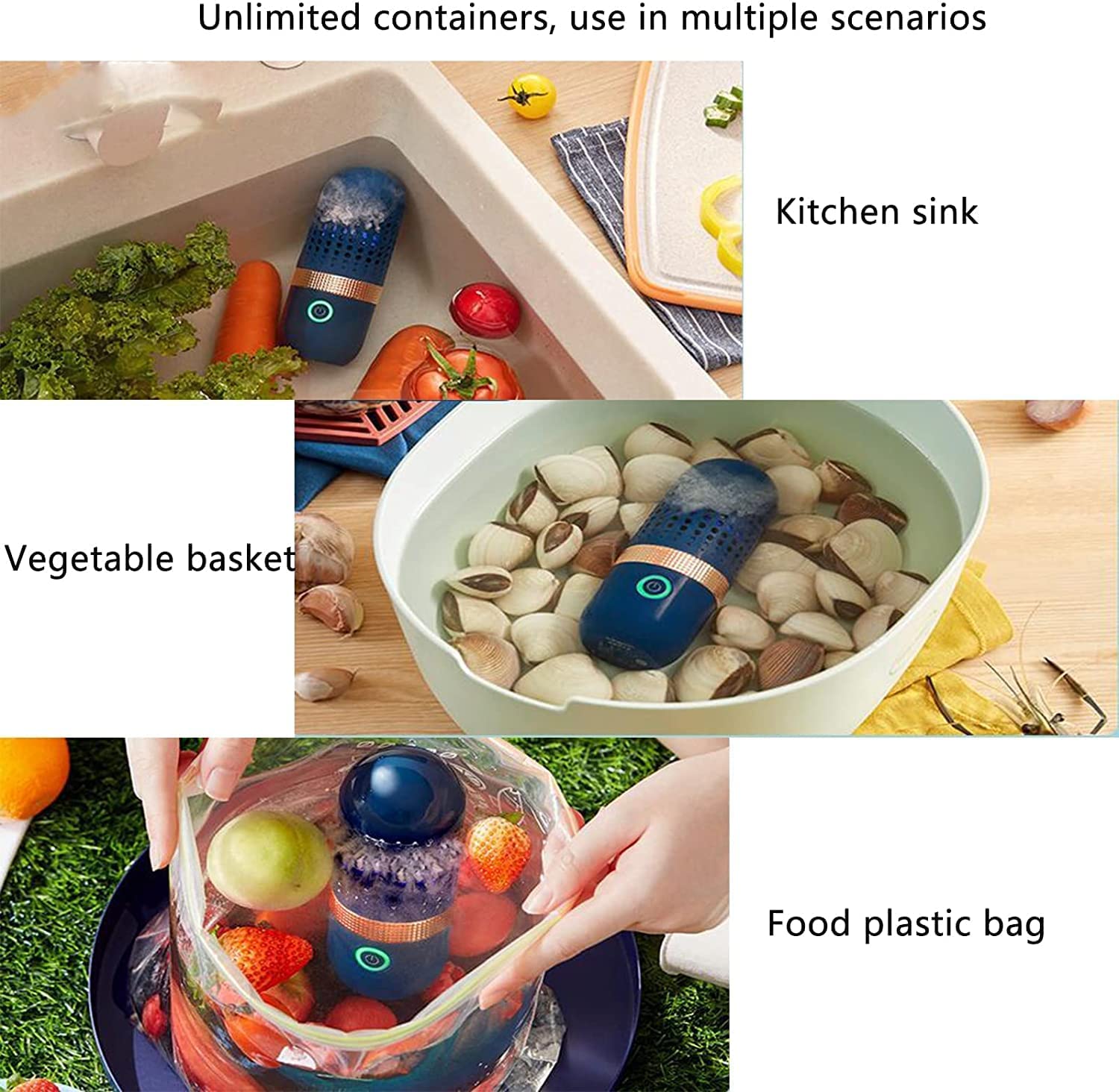 Portable 4400mAh USB Rechargeable Fruit and Vegetable Cleaner Machine - Automatic Household Capsule-Shaped Washer for Fresh Produce | Perfect for Kitchen, Camping & Travel Use