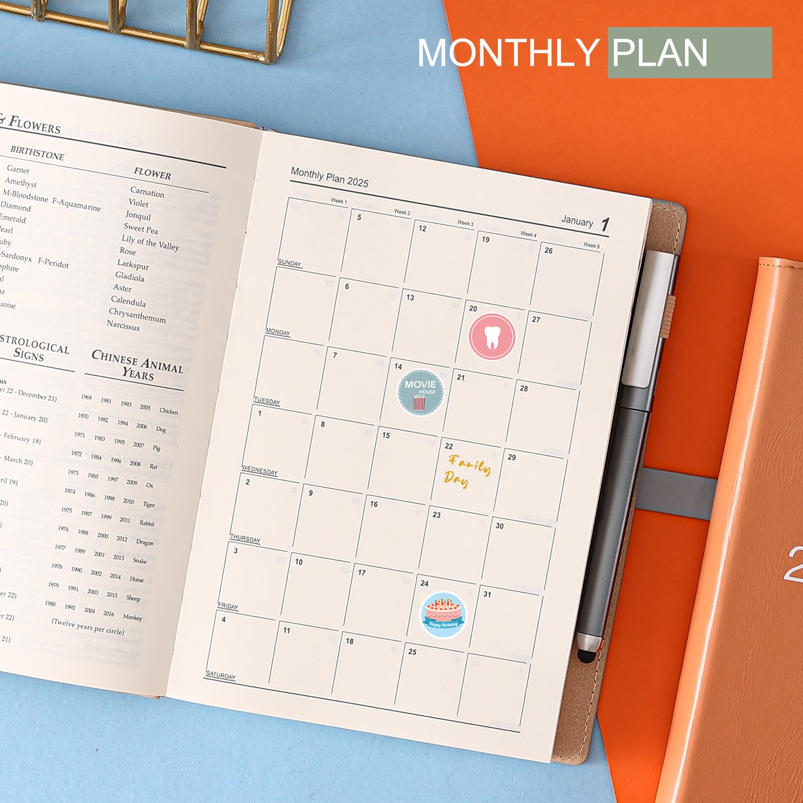 2025 Academic Planner - A5 Day-to-Page Diary with Calendar Stickers, Pen Holder & Premium Thicker Paper (14x21.5cm, Blue) - Perfect for Students, Professionals & Daily Organization