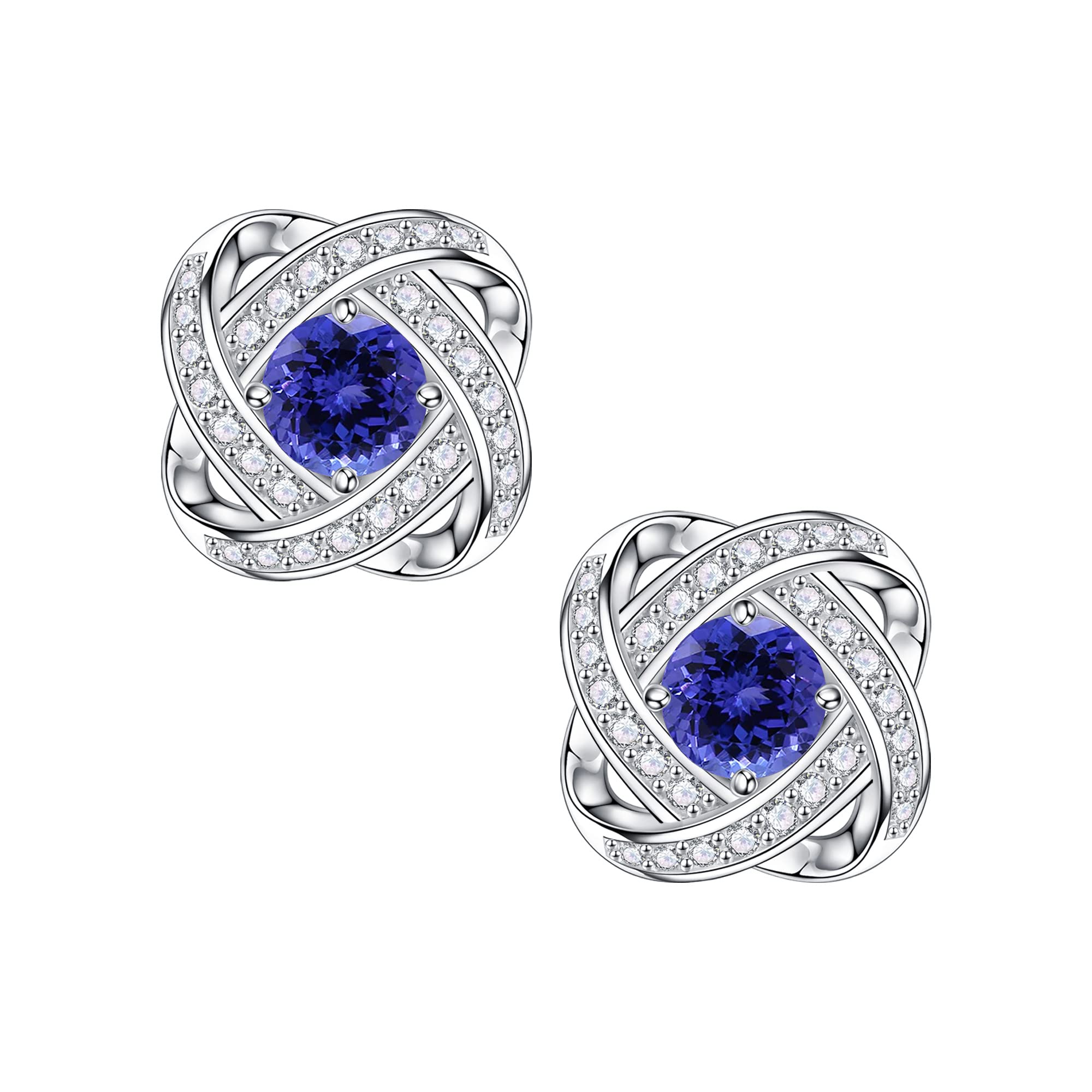 Genuine & Created Birthstone Stud Earrings for Women - 18K White Gold Plated S925 Sterling Silver - Round Cut Sparkling Jewelry - Perfect Birthday Gift for Mom & Loved Ones - Ideal for Everyday Wear, Special Occasions & Thoughtful Gifting