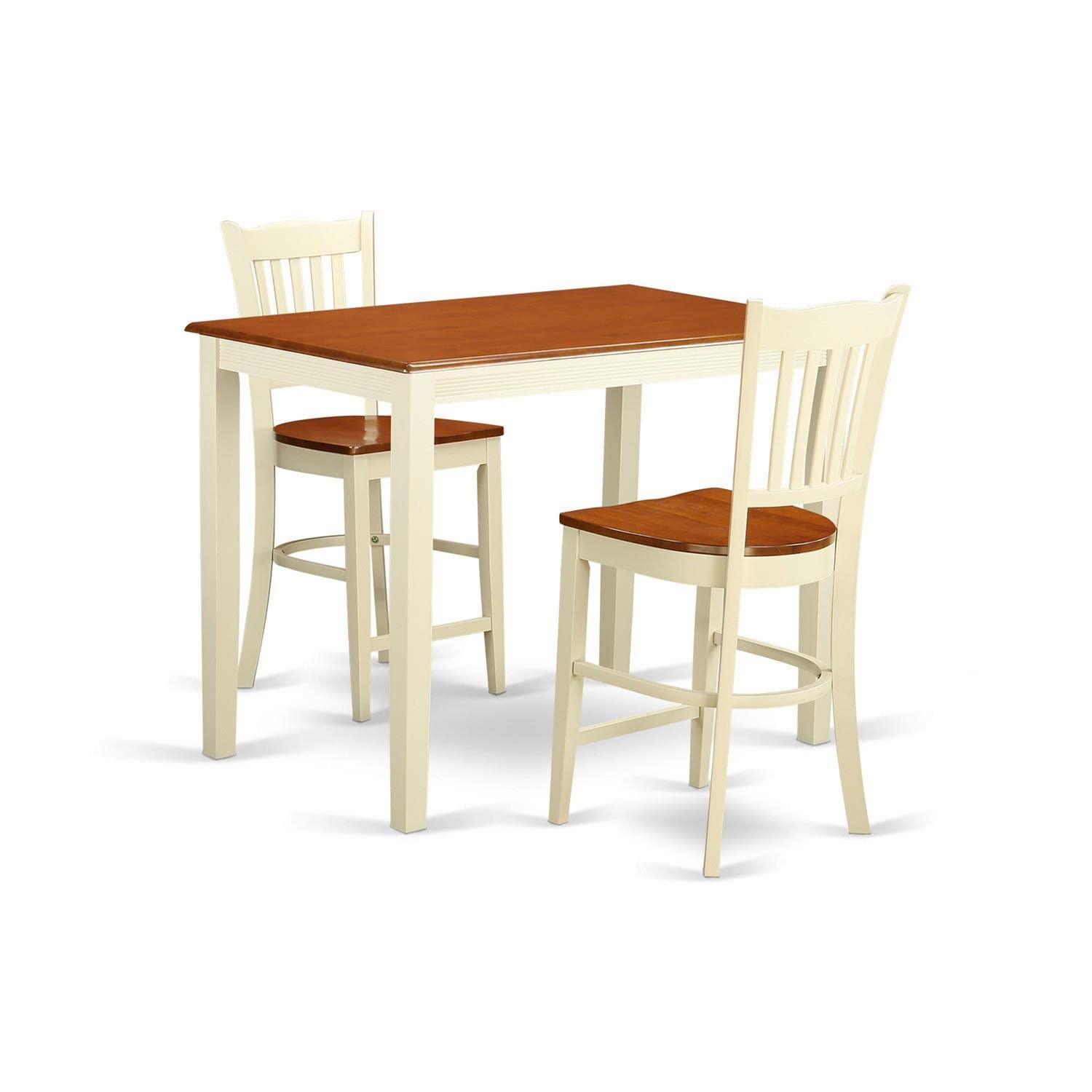 East West Furniture 3-Piece Kitchen Counter Set - Small Space Dining Table & 2 Chairs, 30x48 Inch, Buttermilk & Cherry - Perfect for Apartments, Breakfast Nooks & Compact Kitchens