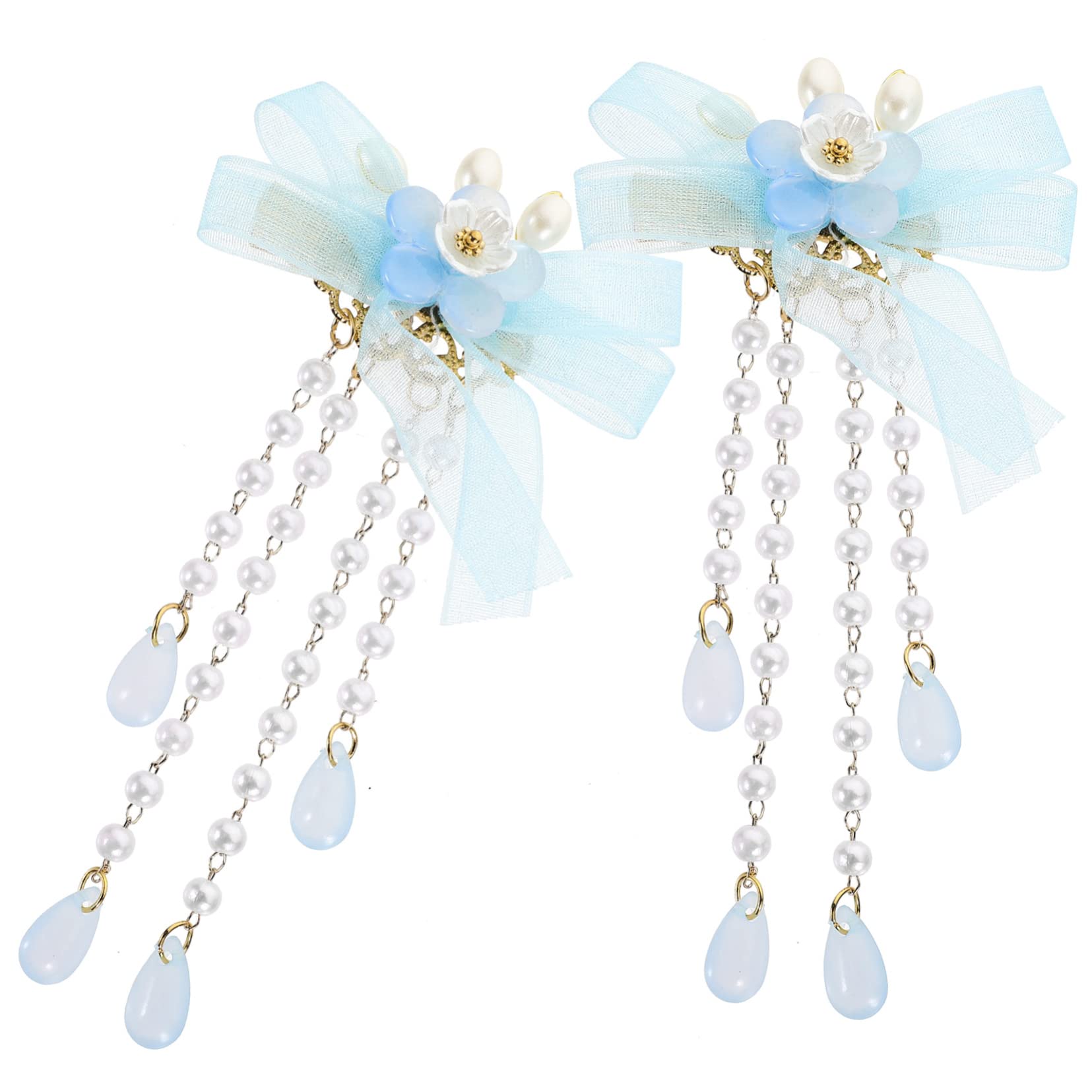 Minkissy 4 Sets Cute Flower Hair Barrettes for Girls & Women - Tassel Hair Clips Set (8pcs) - Chinese Hairpin Accessories for Kids, Teens, Brides, Parties & Daily Wear