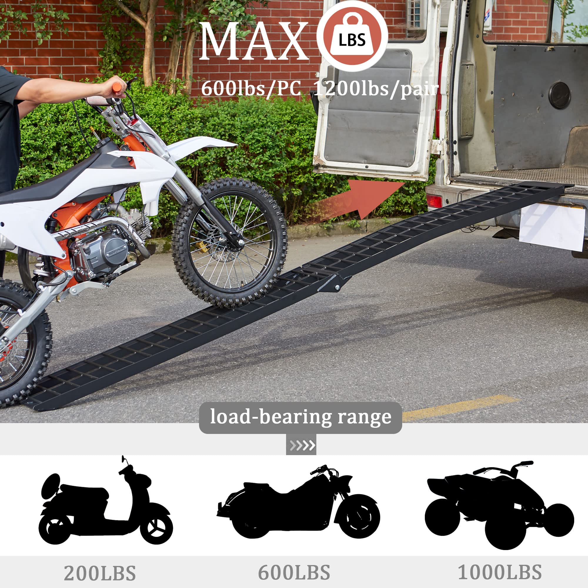 LEMNISCATE 10FT Aluminum Folding Motorcycle Ramps for Pickup Trucks - Heavy Duty 600 lbs Capacity Dirt Bike Ramp for ATV, Lawn Mower, Golf Cart Loading (120