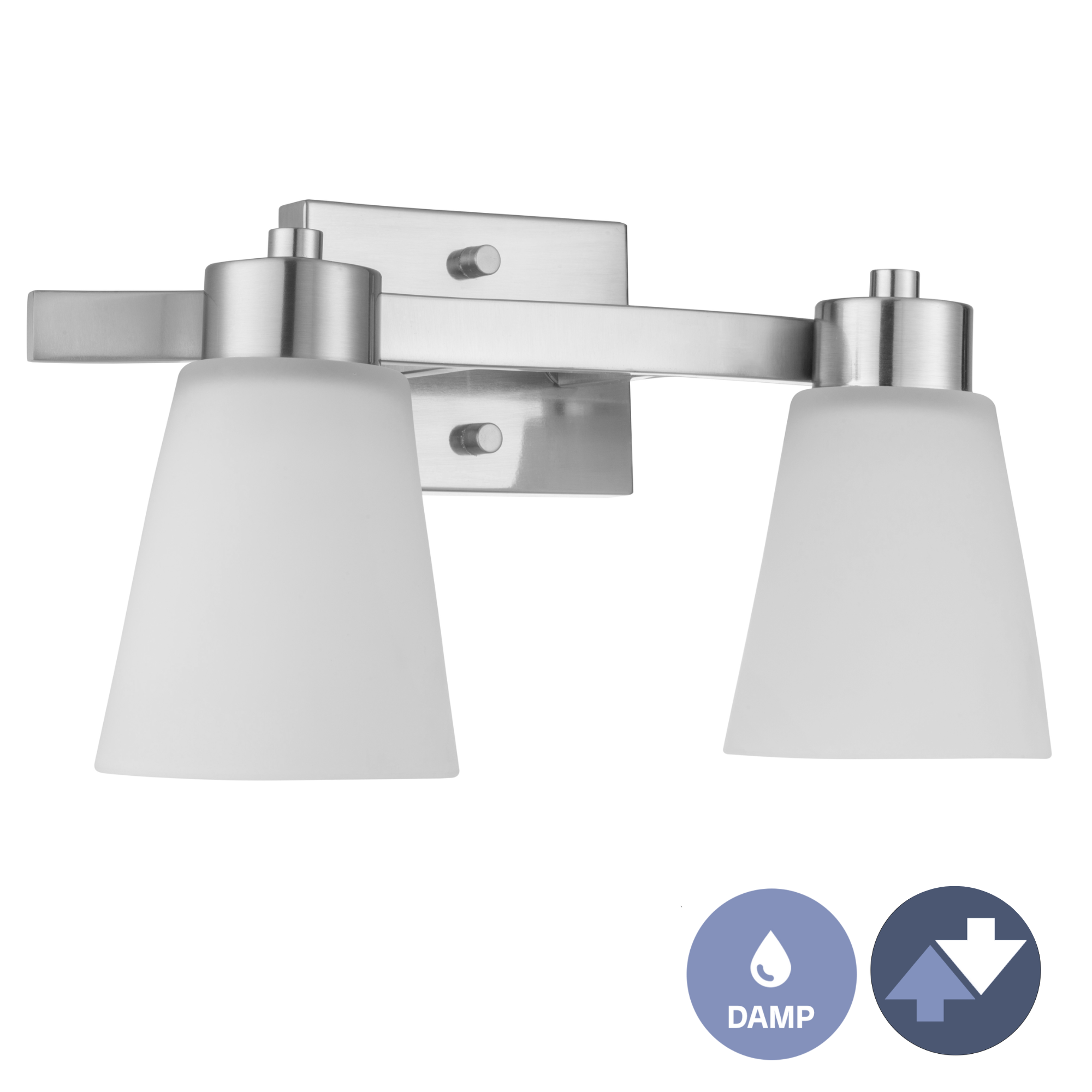 Fairendale 2-Light Vanity Light Fixture with Frosted Glass Shades and Brushed Nickel Finish - Perfect for Bathroom, Bedroom, or Dressing Room Lighting