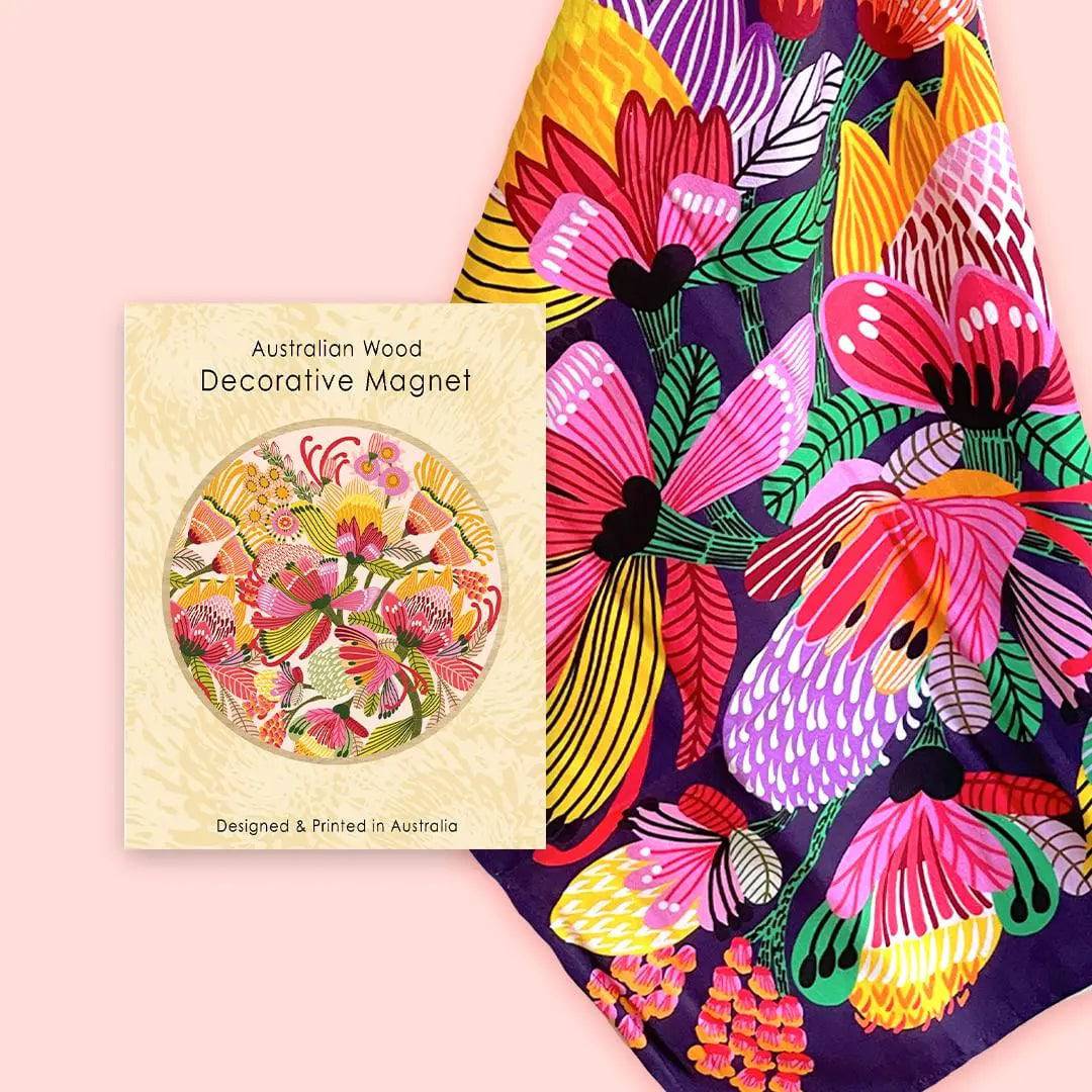 Premium Wild Proteas Gift Set - Floral Tea Towel & Wooden Magnet for Kitchen Decor, Housewarming Gift, or South African Themed Party