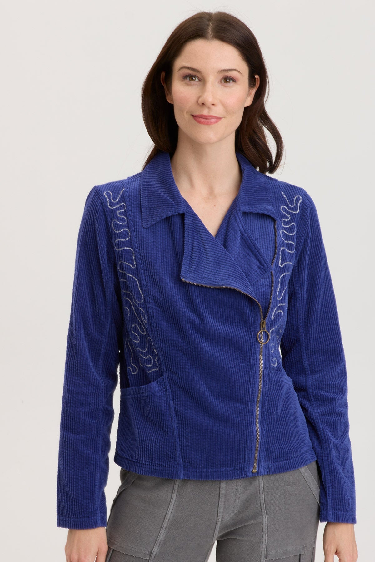 Voni Embroidered Moto Jacket for Women - Stylish Biker Jacket with Floral Embroidery - Perfect for Motorcycle Riding, Casual Outfits & Night Out