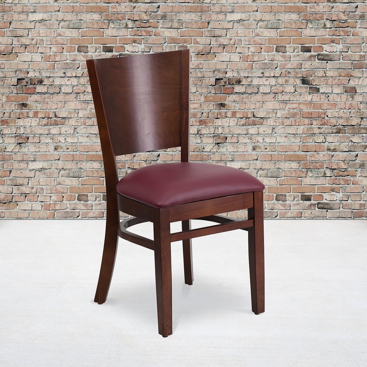 Flash Furniture 2-Pack Lacey Series Solid Back Walnut Wood Restaurant Chairs with Burgundy Vinyl Seat - Durable Dining Chairs for Restaurants, Cafes, and Home Kitchens
