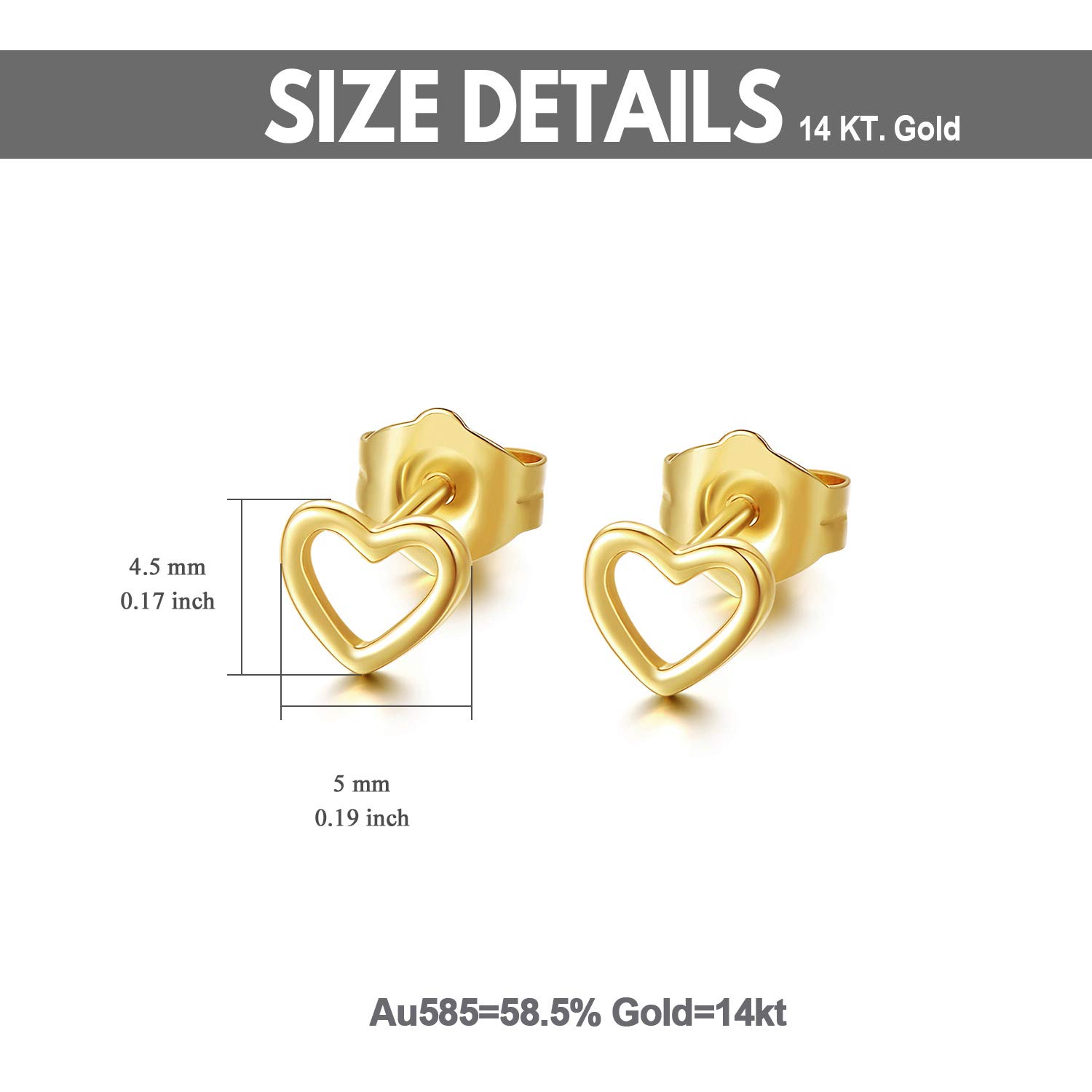 14K Gold Heart Stud Earrings for Women - Dainty Hollow Heart Earrings with Screw Back, 5mm Valentine's Day Love Jewelry Gift for Her | Perfect for Anniversaries, Date Nights & Special Occasions
