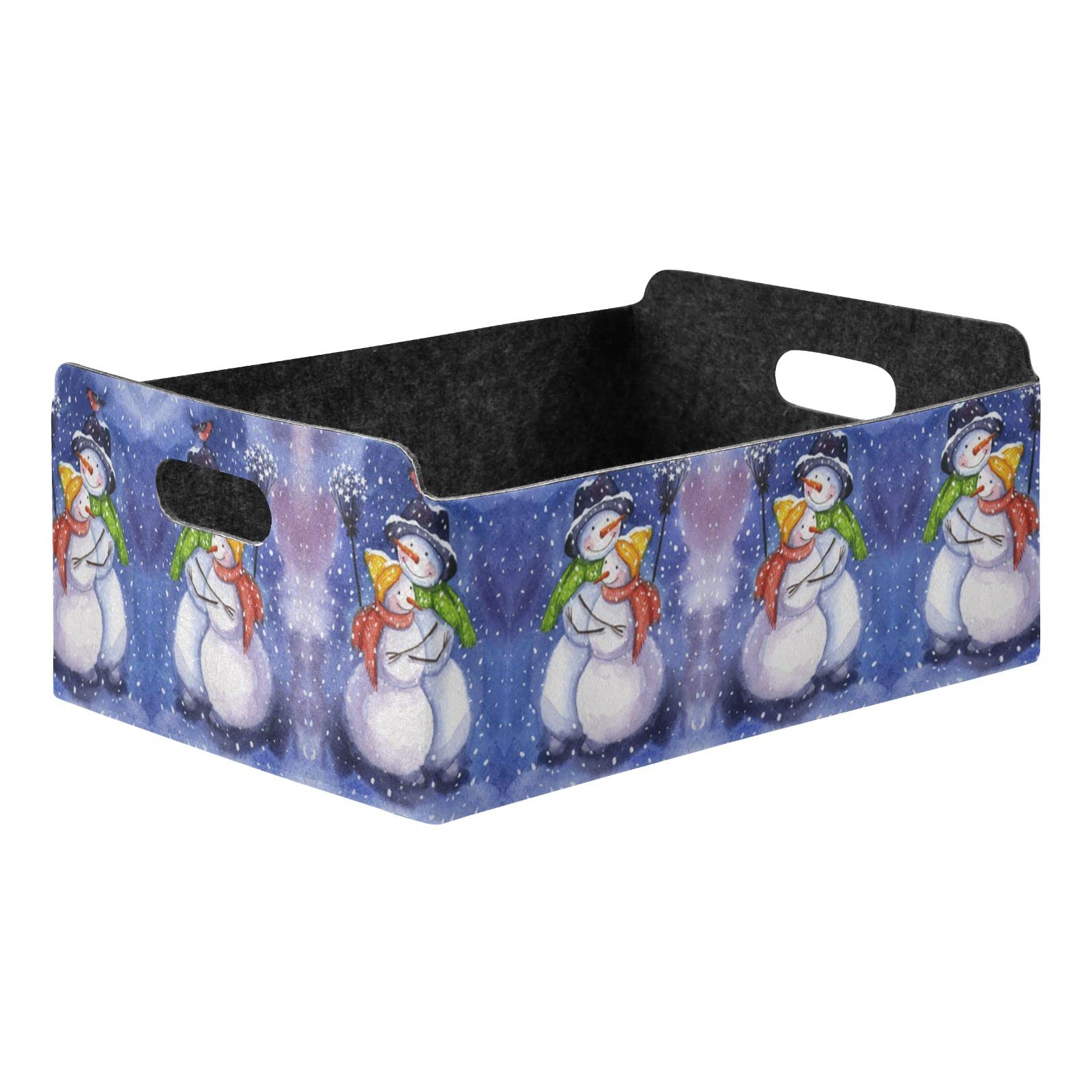 Mr. & Mrs. Snowman Watercolor Desk Organizer Tray - Blue Rectangular Felt Storage Plate for Jewelry, Vanity & Counter Organization | Foldable Detachable Valet Tray for Home, Office & Gift Giving