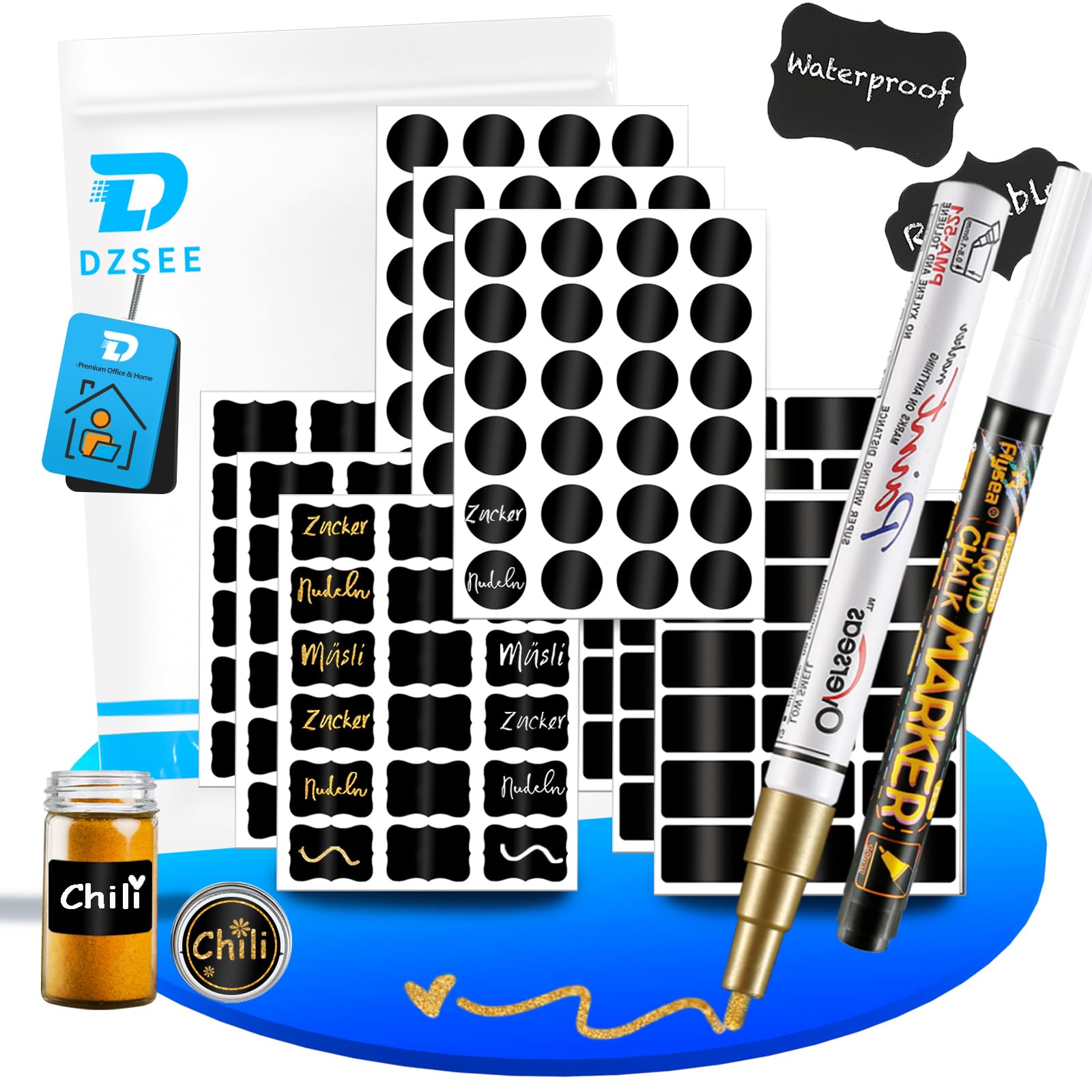 120 Pcs Reusable Chalkboard Sticker Labels with Liquid Chalk Marker - Waterproof Chalkboard Labels for Jars, Storage Bins, Kitchen Organization, Party Decorations, Wedding Favors & Craft Room Supplies - Perfect for Home, Office & Classroom Labeling