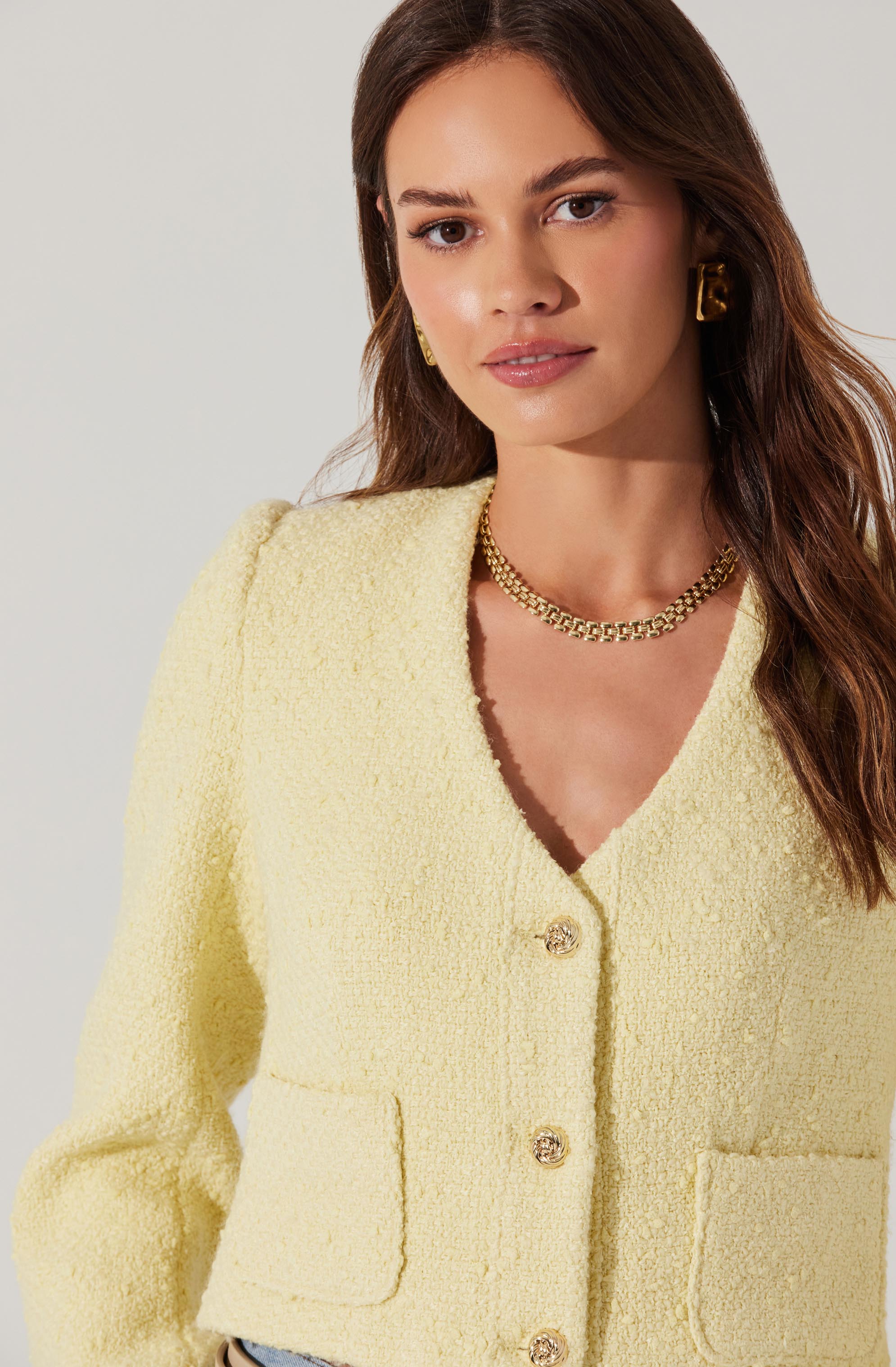 Stylish Marleigh V Neck Tweed Jacket for Women - Elegant Blazer with Classic Fit - Perfect for Office, Dating & Special Occasions