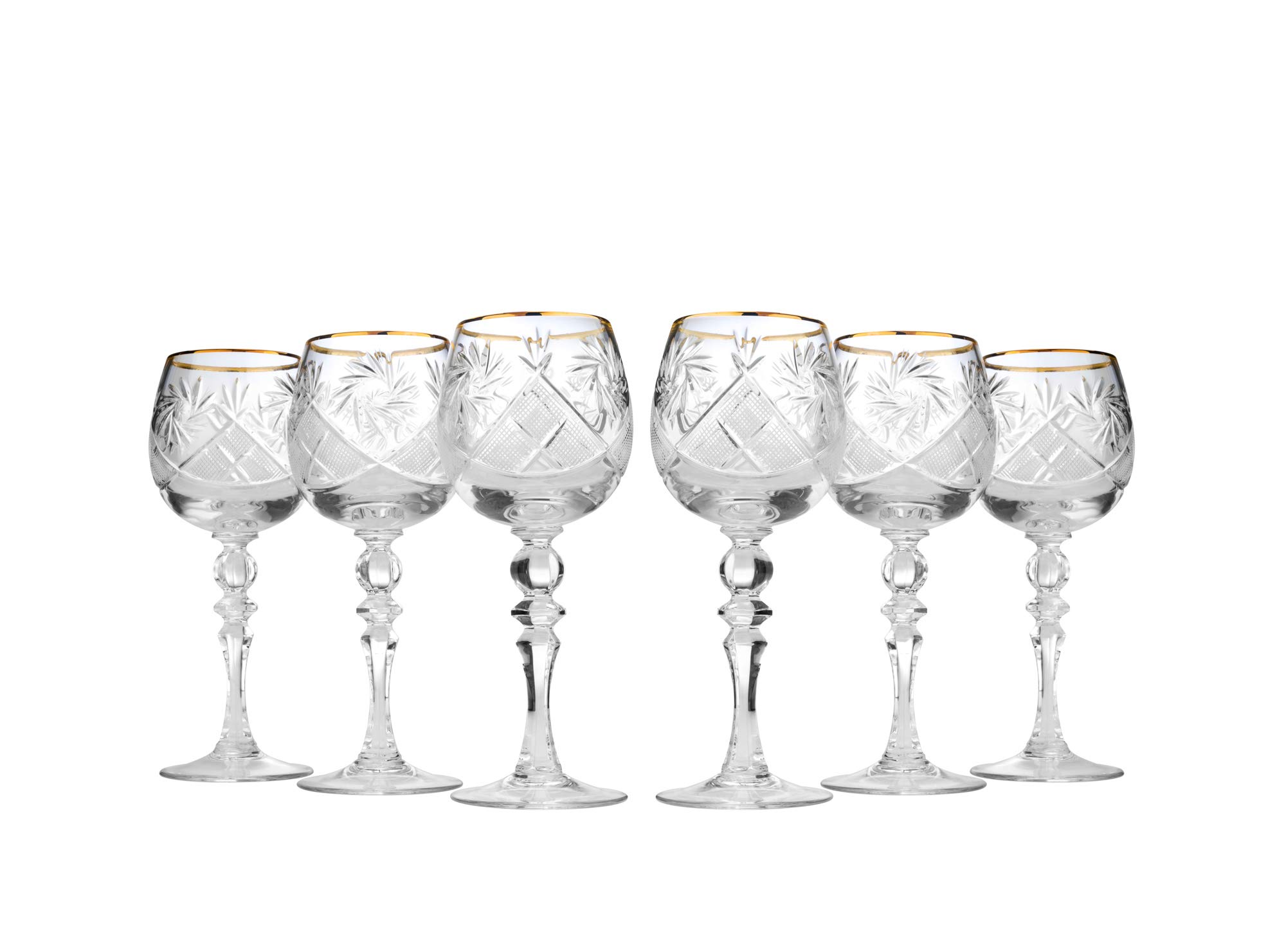 Premium Neman TM7565G-X Crystal Gold Wine Glasses Set of 6 - Elegant Stemware for Red & White Wine - Perfect for Dinner Parties, Weddings & Home Entertaining