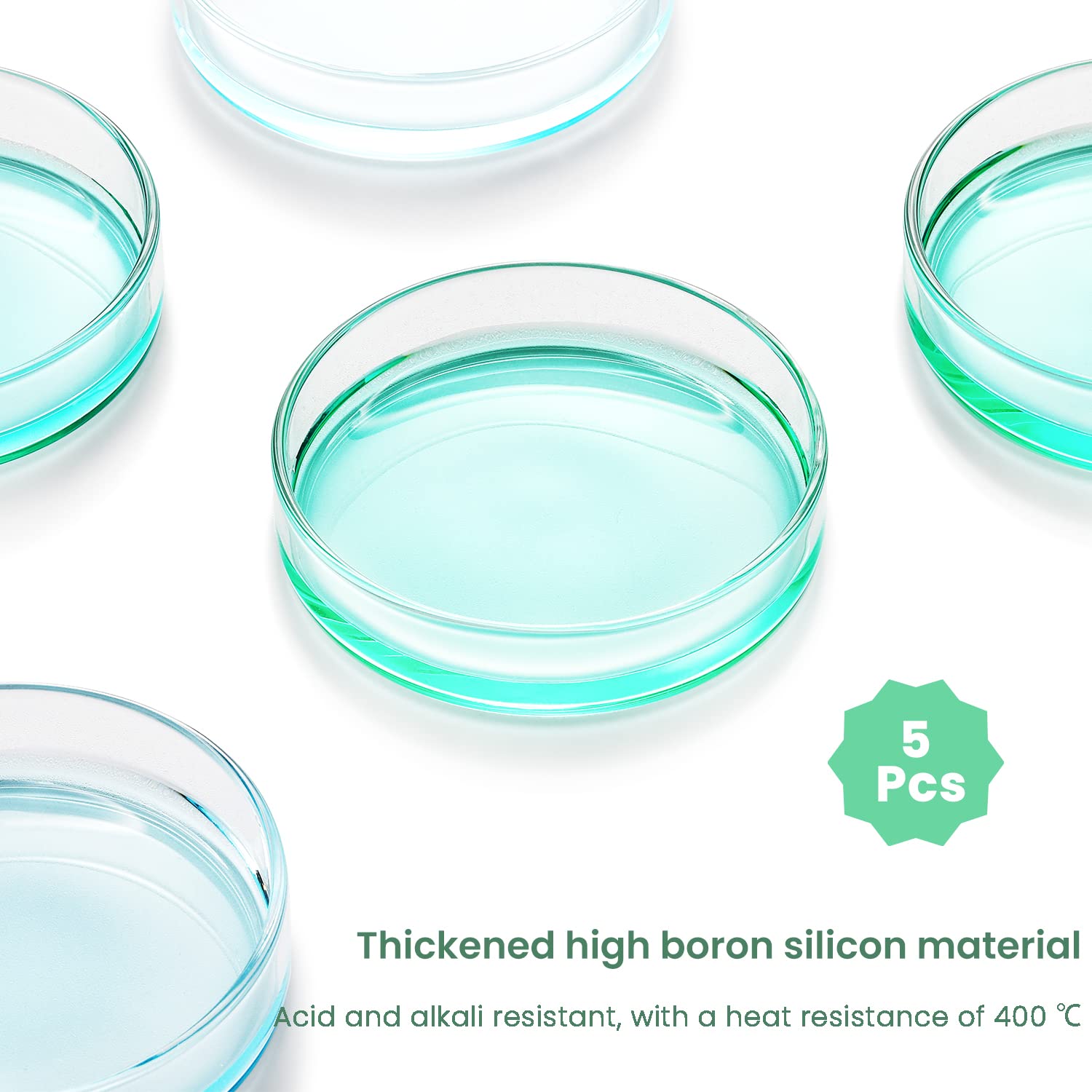 Huanyu 100mm Glass Petri Dish with Lids - High Borosilicate Glass Bacterial Culture Dishes for Lab Science Experiments (5 Pack) - Ideal for Microbiology Studies, Cell Culture, and School Science Projects