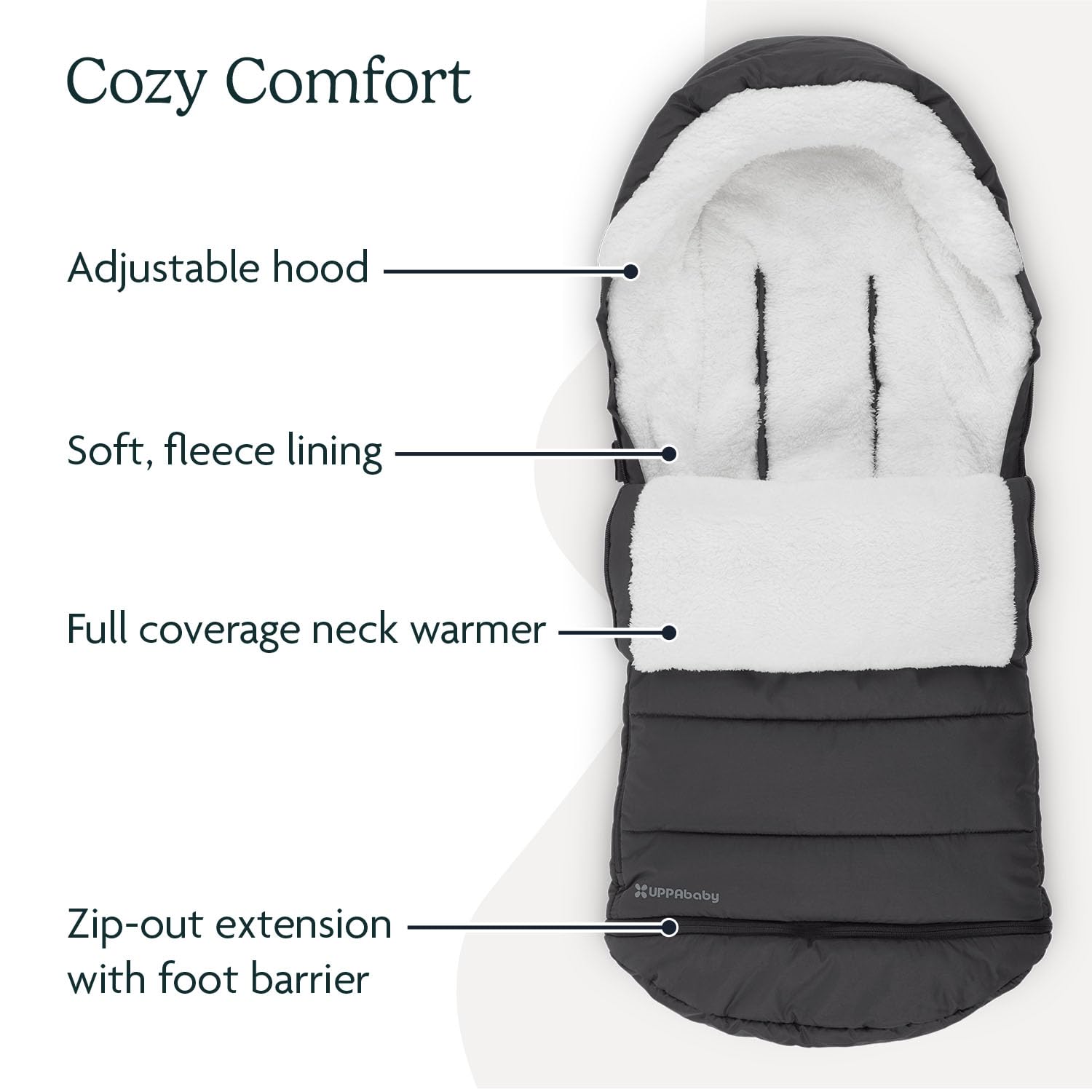 UPPAbaby CozyGanoosh Footmuff - Ultra-Plush Winter Stroller Cover for UPPAbaby Vista/Cruz/Mesa - Weatherproof & Easy Attachment - Charcoal (Jake) - Perfect for Cold Weather Outings & Baby Stroller Comfort