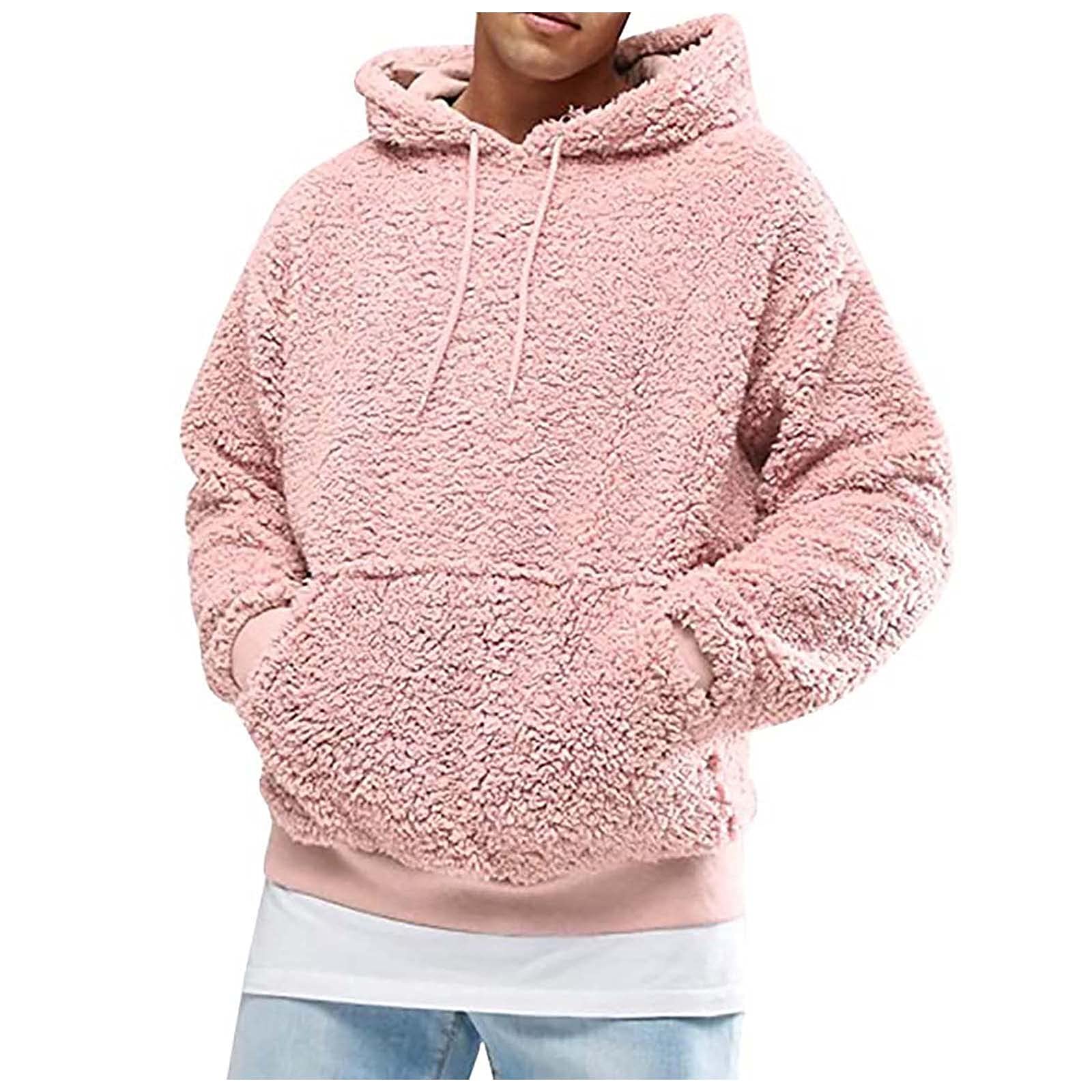 Men's Fuzzy Casual Pullover Hoodie - Double-Sided Plush Hooded Sweatshirt with Kangaroo Pocket | Warm Winter Outerwear for Streetwear & Lounge