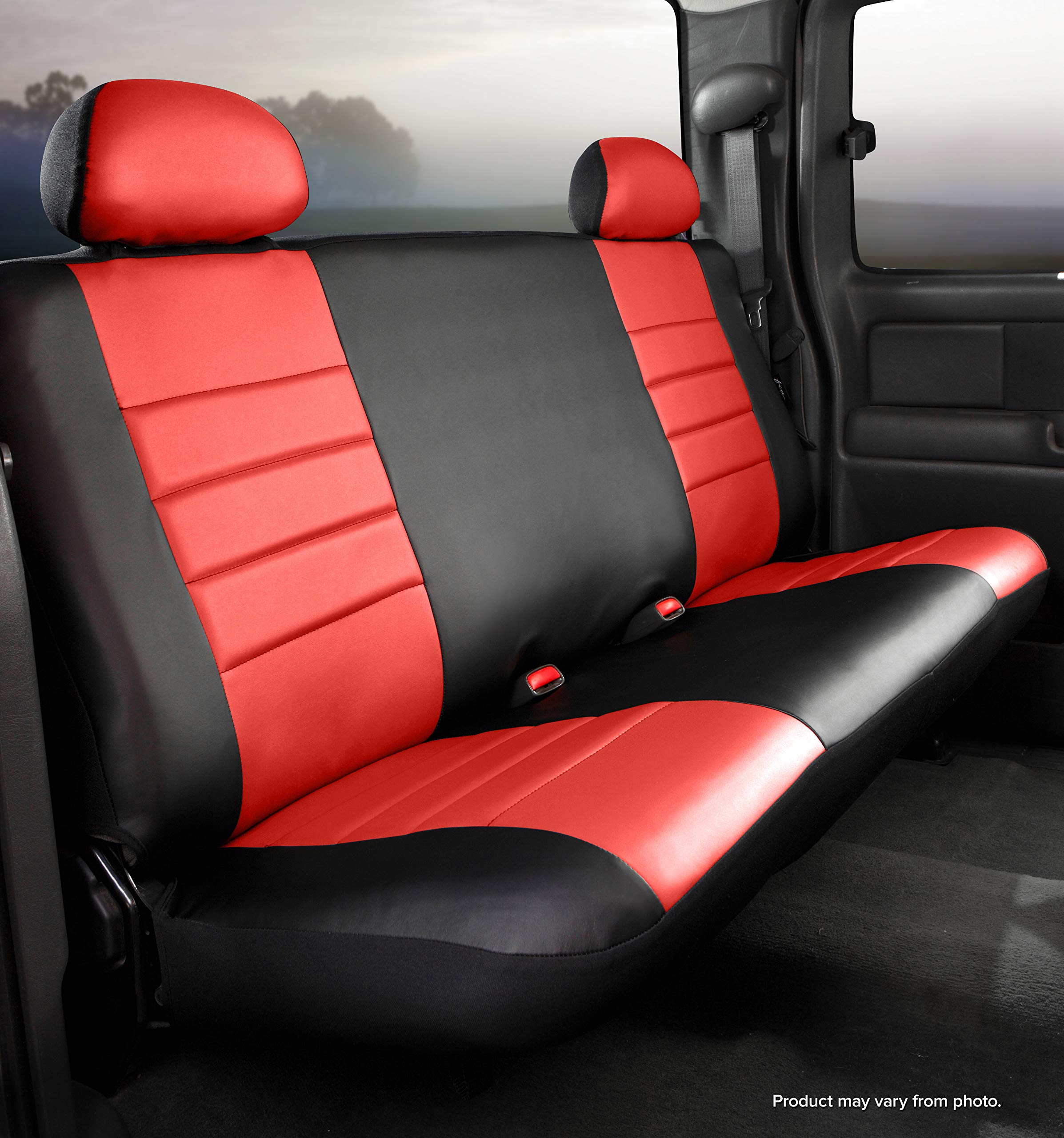 FIA SL62-71 RED Custom Fit Rear Bench Seat Cover - Premium Leatherette (Black with Red Center Panel) | Universal Car Seat Protector for Pets, Kids & Spills | Perfect for SUVs, Trucks & Family Vehicles